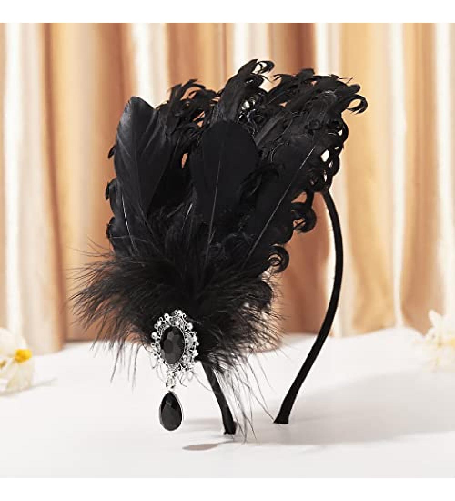 GENBREE 1920s Flapper Headband - Black Feather Hair Hoop for Women and Girls - Buy Online on GoSupps.com