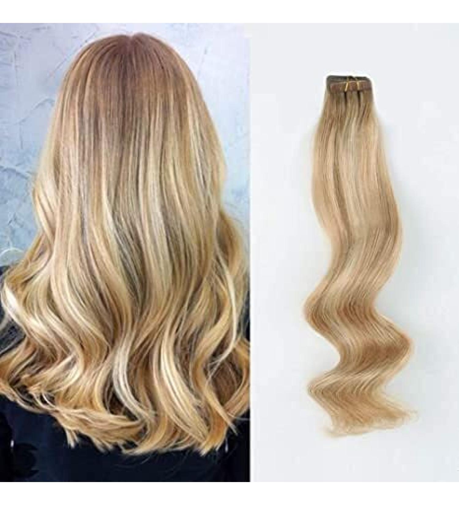 ABH AMAZINGBEAUTY Rooted Highlights Remy Tape in Hair Extensions 16 20pcs 50g Ash Brown Dirty Blonde Platinum Blonde R8-12/60 - Buy Online on GoSupps.com