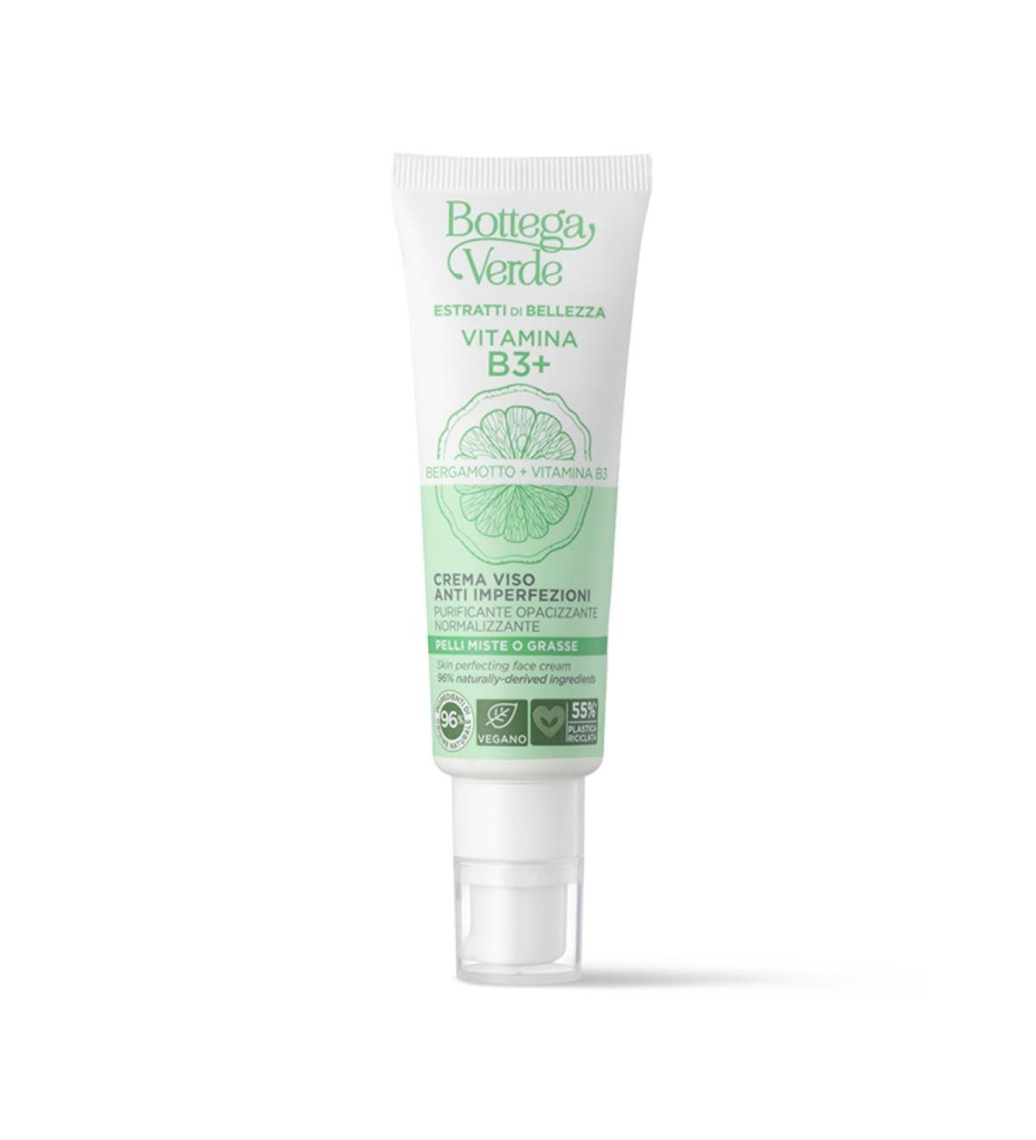 Bottega Verde Beauty extracts - Vitamin B3+ - Anti-blemish face cream - Bergamot Vitamin B3 - purifying matting normalizing - combination or oily skin