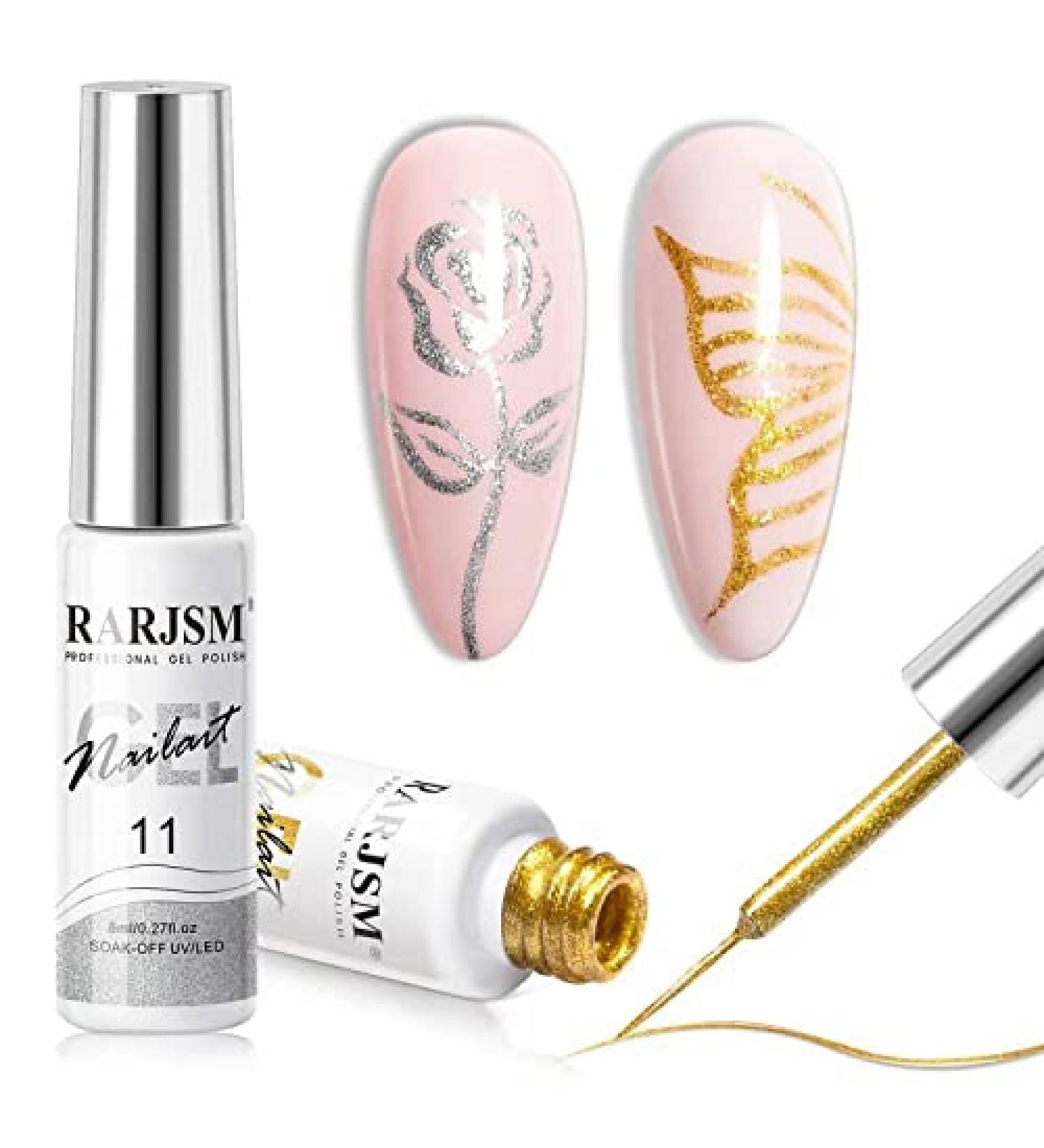 Silver Gold Glitter Gel Nail Art Liner Set - 2Pcs | Soak off Curing, 8ml, Thin Brush | DIY Nail Decoration - Buy Online on GoSupps.com