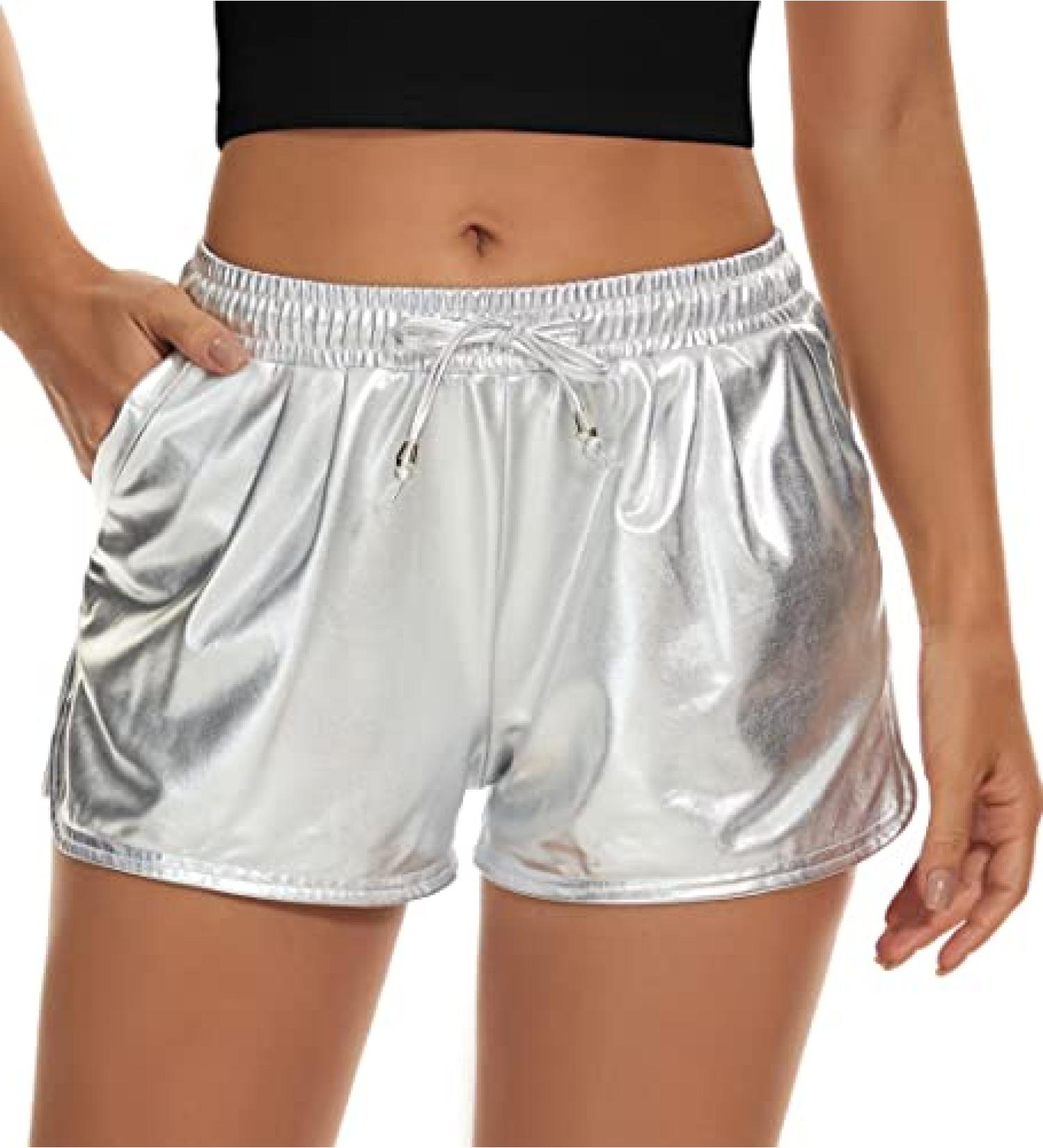 Taydey Metallic Shorts for Women - Silver Hot Sparkly Shiny Shorts - Small - Buy Online on GoSupps.com