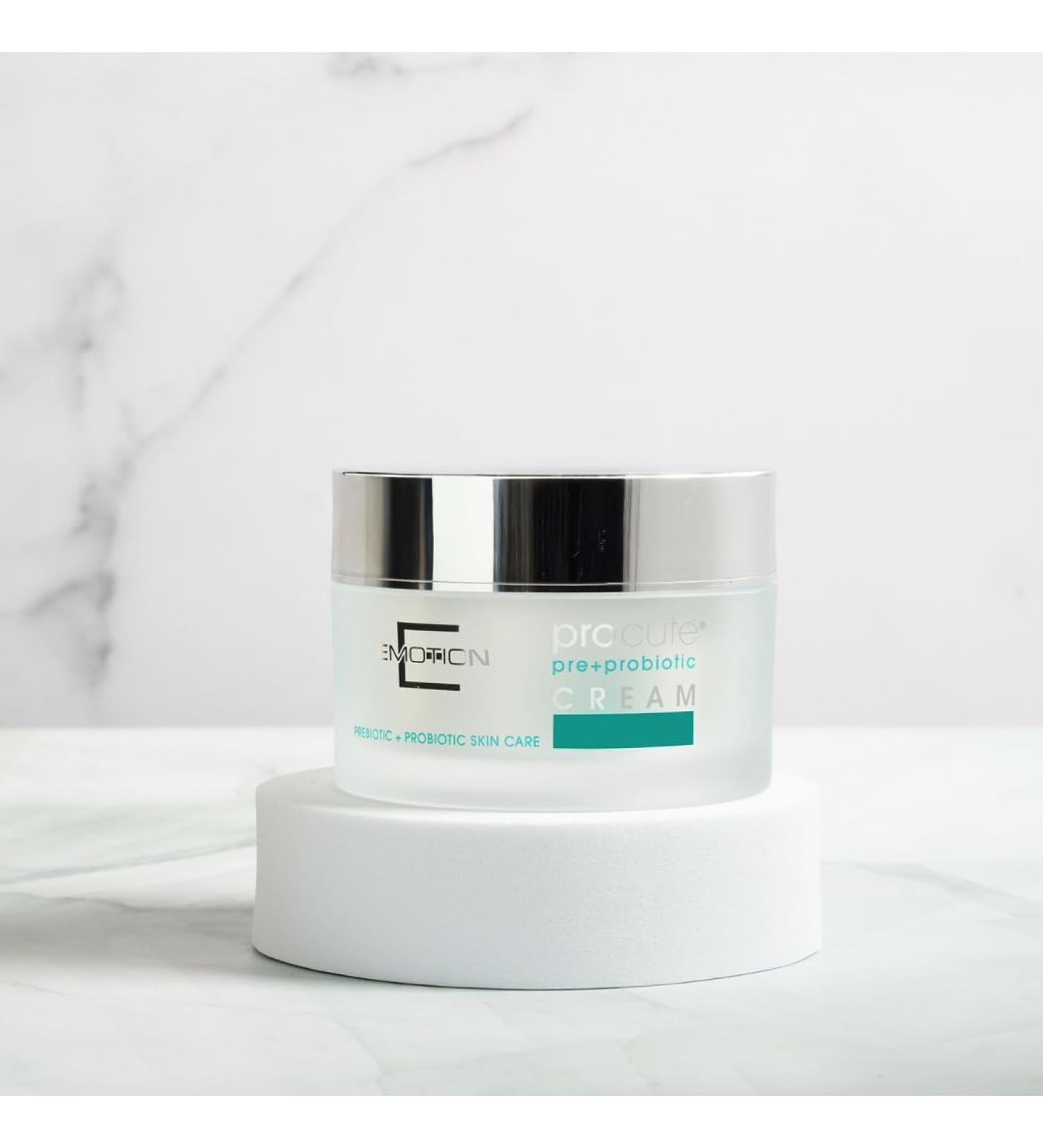 PROCUTE Dermobiotic face cream: rebalancing moisturizing anti-aging with pre- and probiotics. Day/night cream for rough uneven skin with redness or blemishes. 50 ml size.