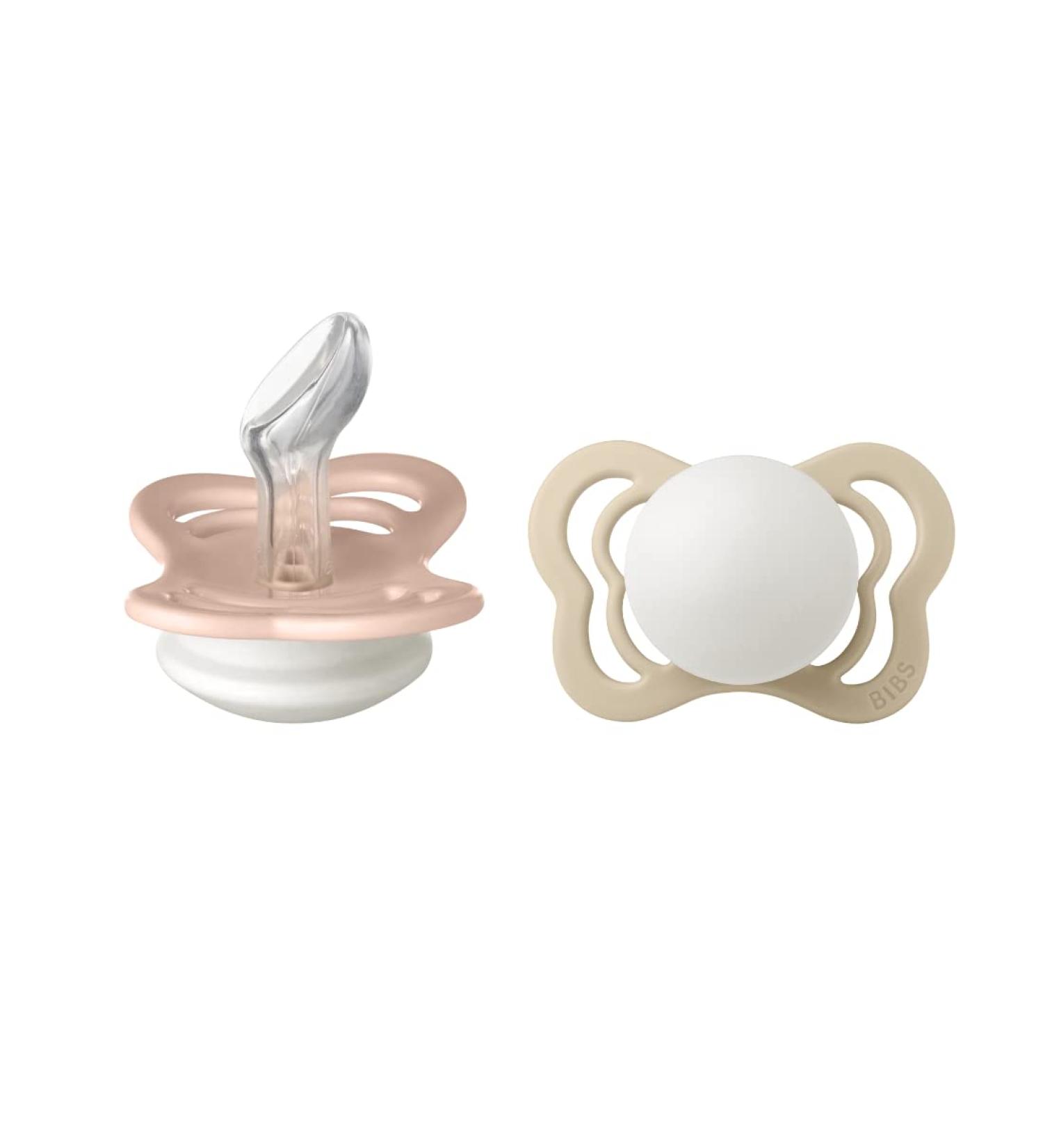 BIBS Couture Pacifier 2-Pack - BPA-Free Jaw-Friendly Silicone for 0-6 Months - Vanilla/Blush Night - Buy Online on GoSupps.com