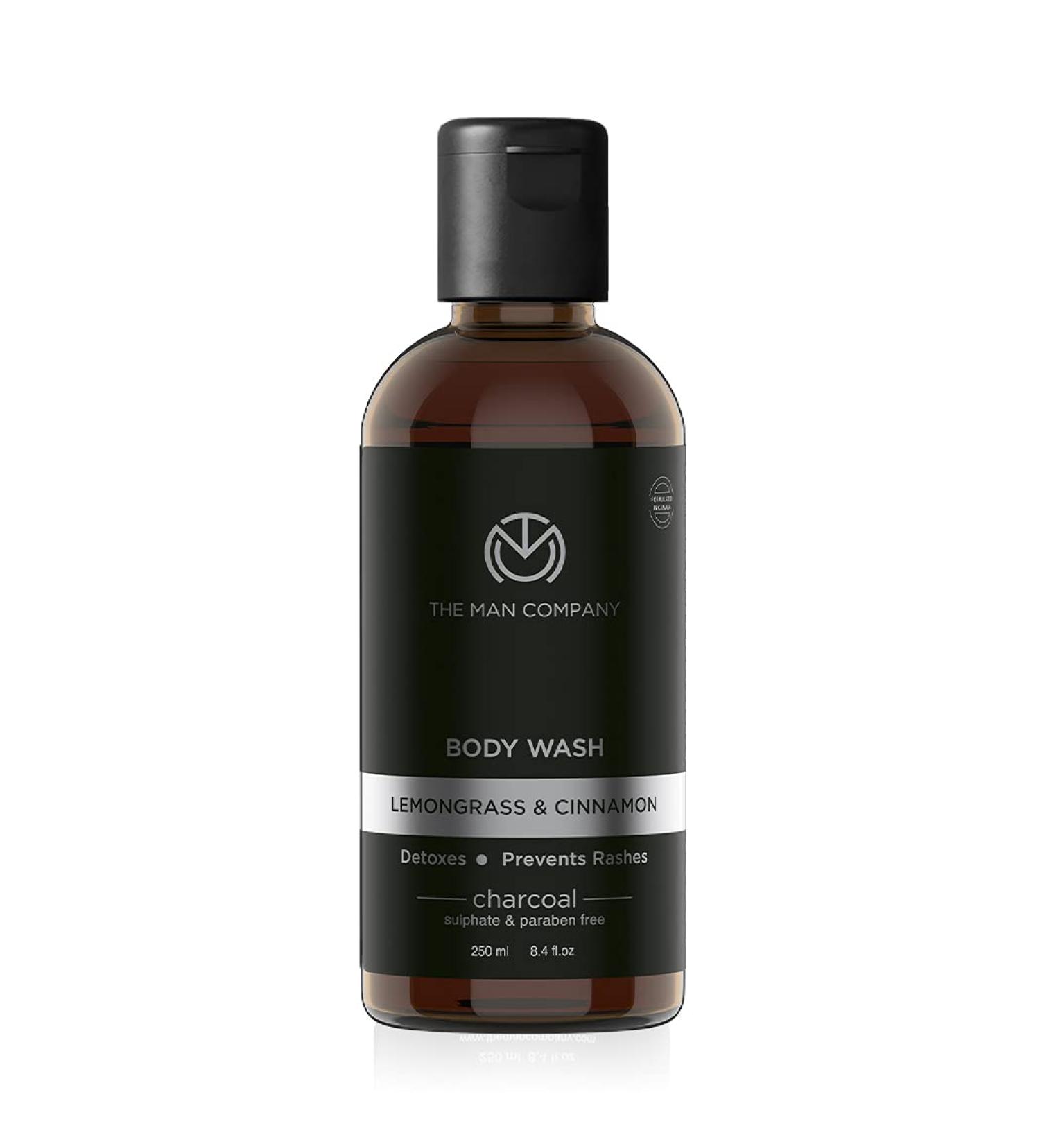 The Man Company Activated Charcoal Body Wash 8.4 fl oz - For Oily and Acne-Prone Skin - Exfoliating Shower Gel for Men with Lemongrass & Cinnamon - Cruelty-Free & Naturally Derived - Buy Online on GoSupps.com