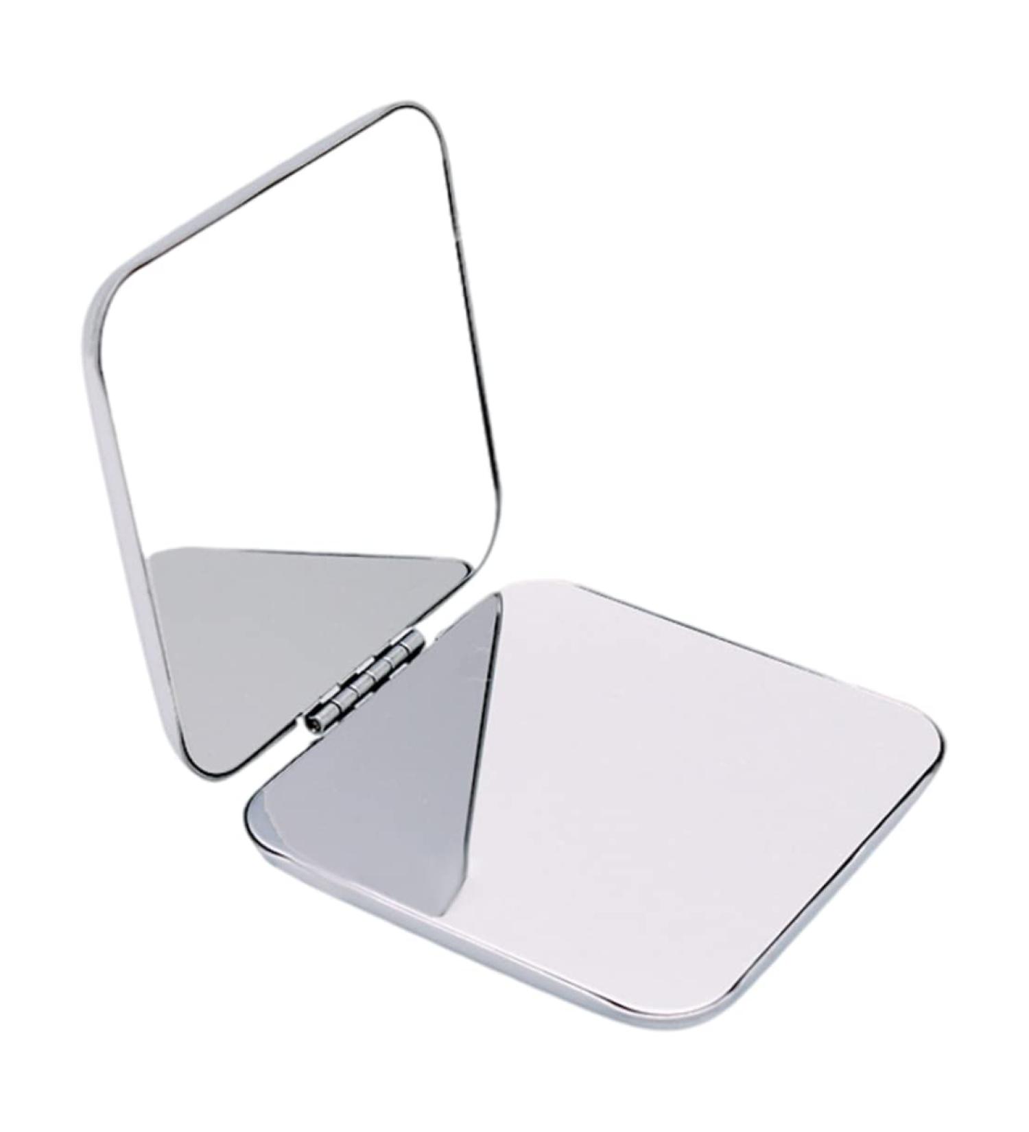 Folding Makeup Mirror Portable Stainless Steel Cosmetic Mirror Double Sided Pocket Mirror Square. - Buy Online on GoSupps.com