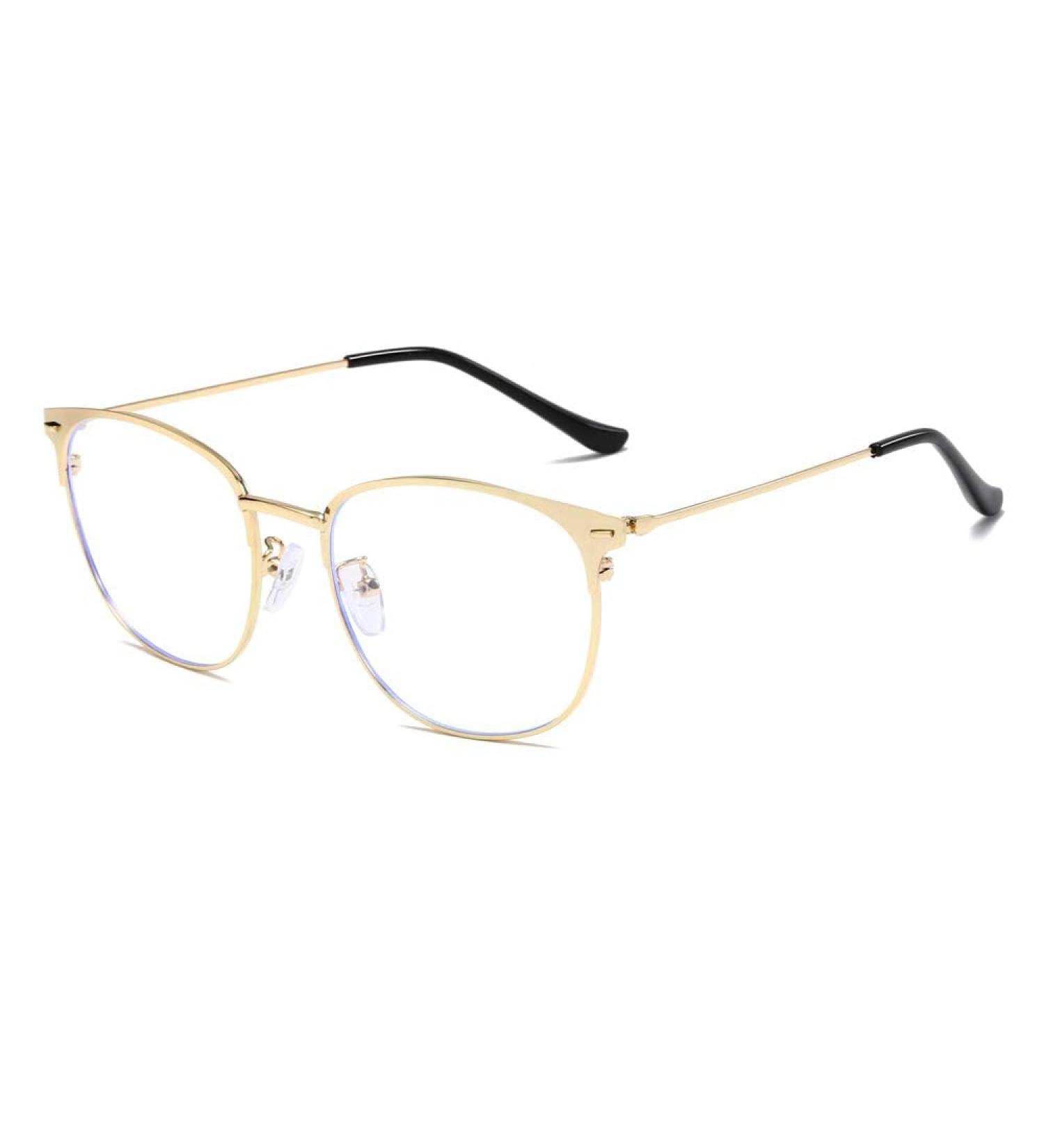 QECEPEI Retro Semi-Rimless Round Blue Light Blocking Glasses - Horn-Rimmed Nerd Clear Lens for Computer & Gaming - Stylish Shiny Gold - Buy Online on GoSupps.com