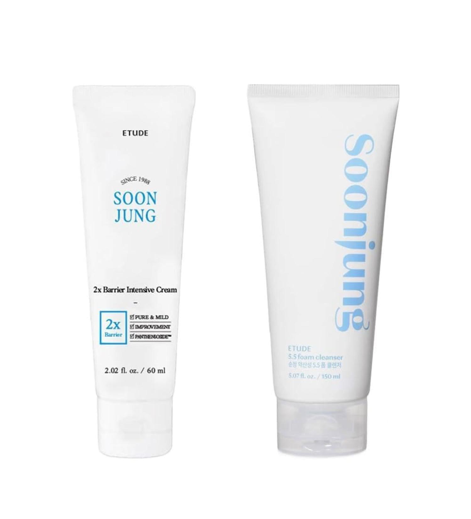 ETUDE SoonJung 2x Barrier Intensive Cream Rich Moisture (2.02 fl oz) + SoonJung 5.5 Foam Cleanser (5.1 Fl Oz) - Buy Online on GoSupps.com
