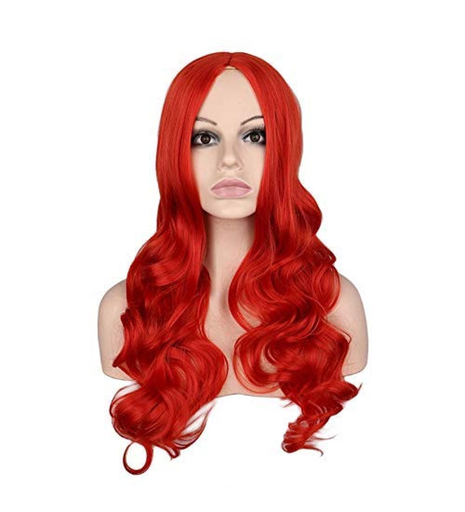 Lfmdjf Women Long Wavy Full Wig Black Red Pink Blonde Light Brown Dark Brown Heat Resistant Synthetic Hair Wigs 26 Inches H004 Light Brown H004Red