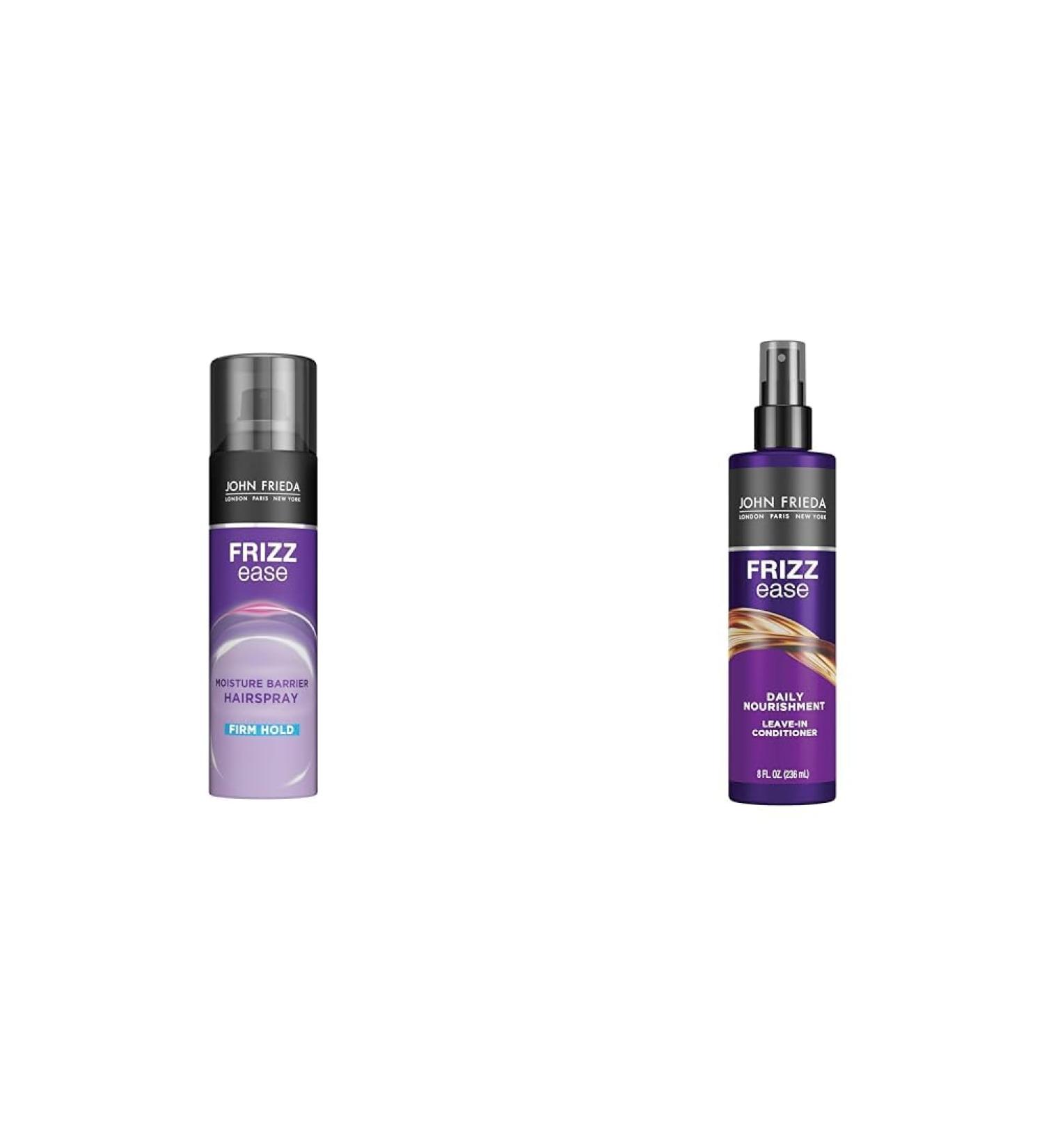 John Frieda Frizz Ease Moisture Barrier Firm Hold Hairspray Anti Frizz Hairspray 12 Oz & Frizz Ease Daily Nourishment Leave-in Conditioner 8 Ounces