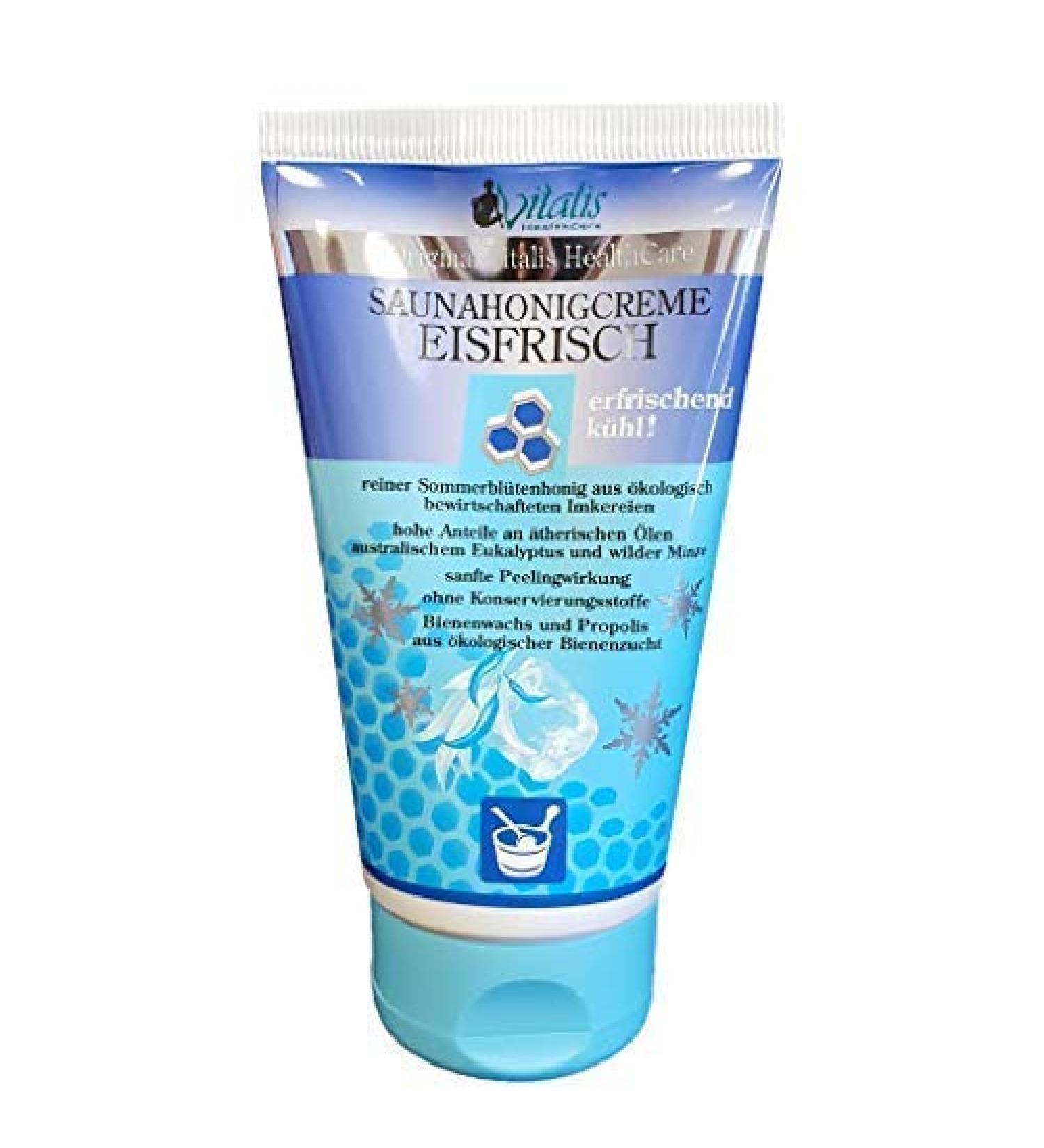 Sauna honey cream 150g ice freshness |Looks refreshing calms the skin and frees the airways |With a soft peeling effect |Without chemistry and preservatives |100% natural