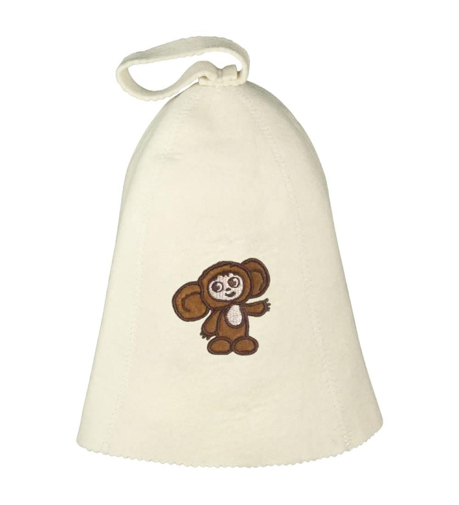 compar Sauna hat with embroidery Cheburashka made of felt (felt cap sauna hat) Cheburashka
