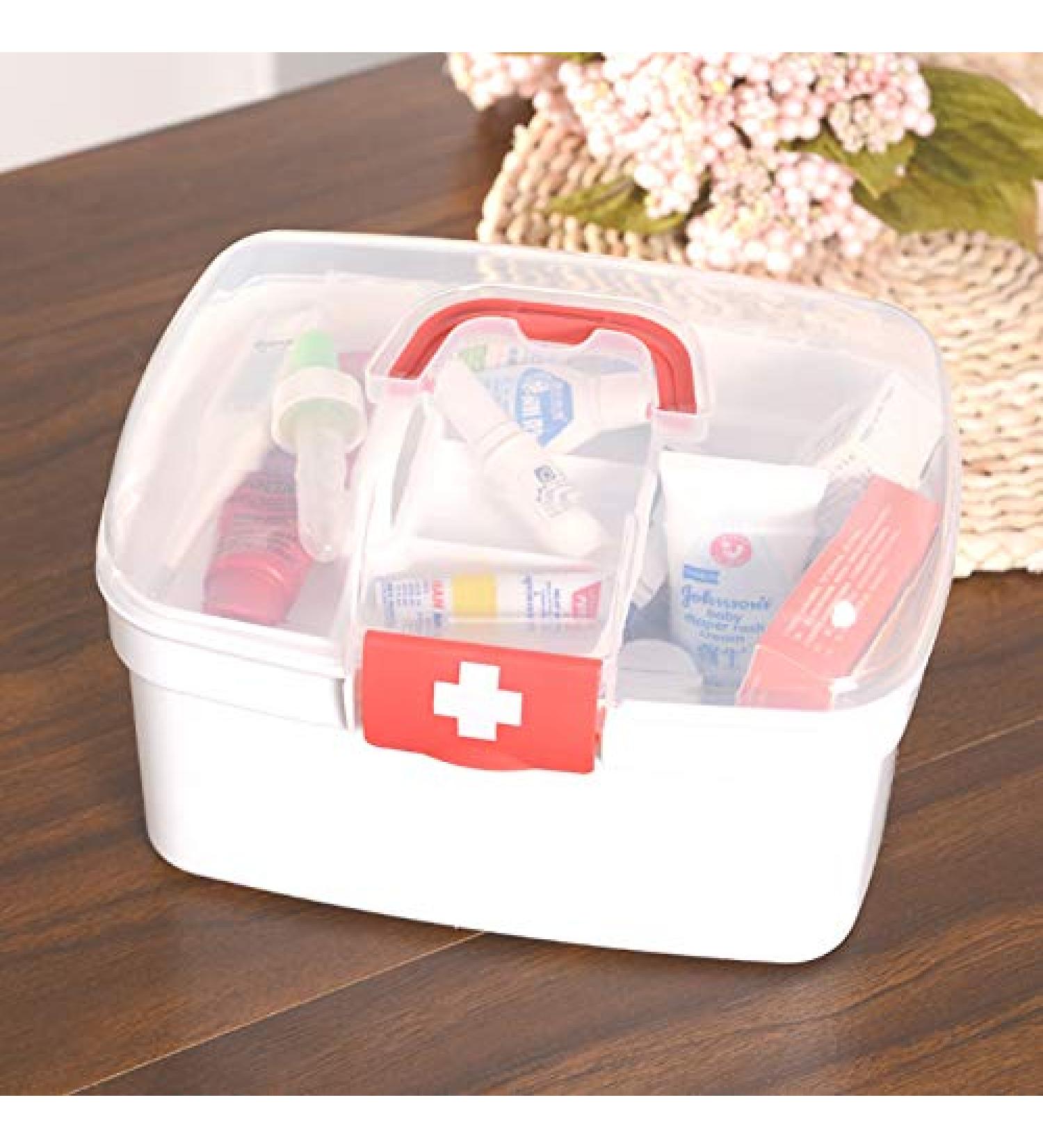Transparent First Aid Box Emergency Kit - Portable Medicine Cabinet Storage with Handle, Durable Plastic Organizer Bin (Red) - Buy Online on GoSupps.com
