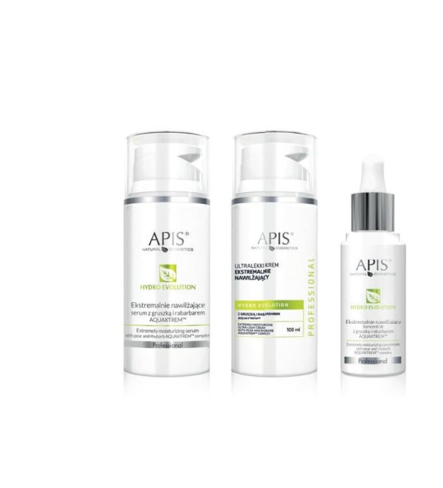 Bee APIS Hydro Evolution Set moisturizing concentrate serum & cream with pear and rhubarb Aquaxtrem TM intensive hydration 3piece 30ml + 100ml + 100ml