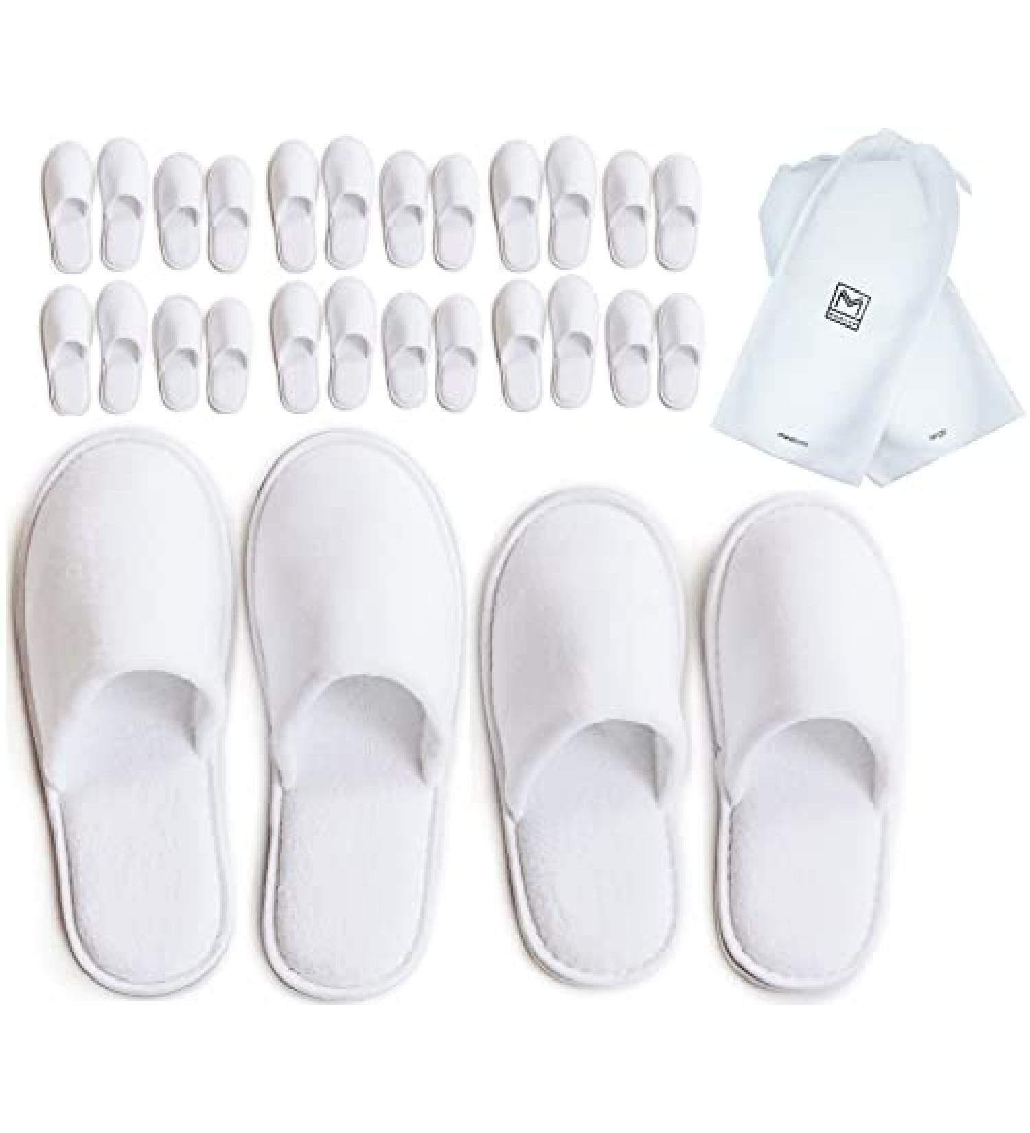 MODLUX Spa Slippers - 12 Pairs of Cotton Velvet Closed Toe Disposable Slippers with Travel Bags - Non-Slip, Thick & Soft - Ideal for Home, Hotel, or Commercial Use (12 Pack Combo White) - Buy Online on GoSupps.com