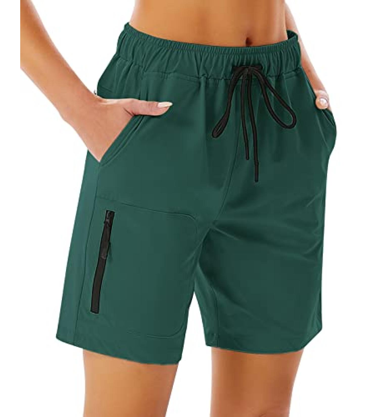 Difficort Women's 7 Hiking Cargo Shorts - Quick Dry Athletic Shorts with Pockets | Dark Green, Small - Buy Online on GoSupps.com
