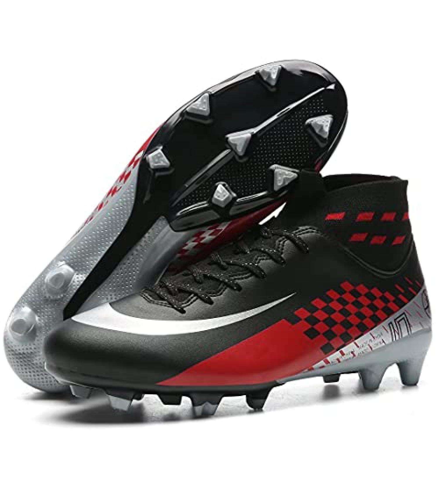 Qzzsmy Men's High-Top Soccer Cleats | Athletic Football Shoes for Outdoor & Indoor - Size 7.5 M1 (Black) - Buy Online on GoSupps.com
