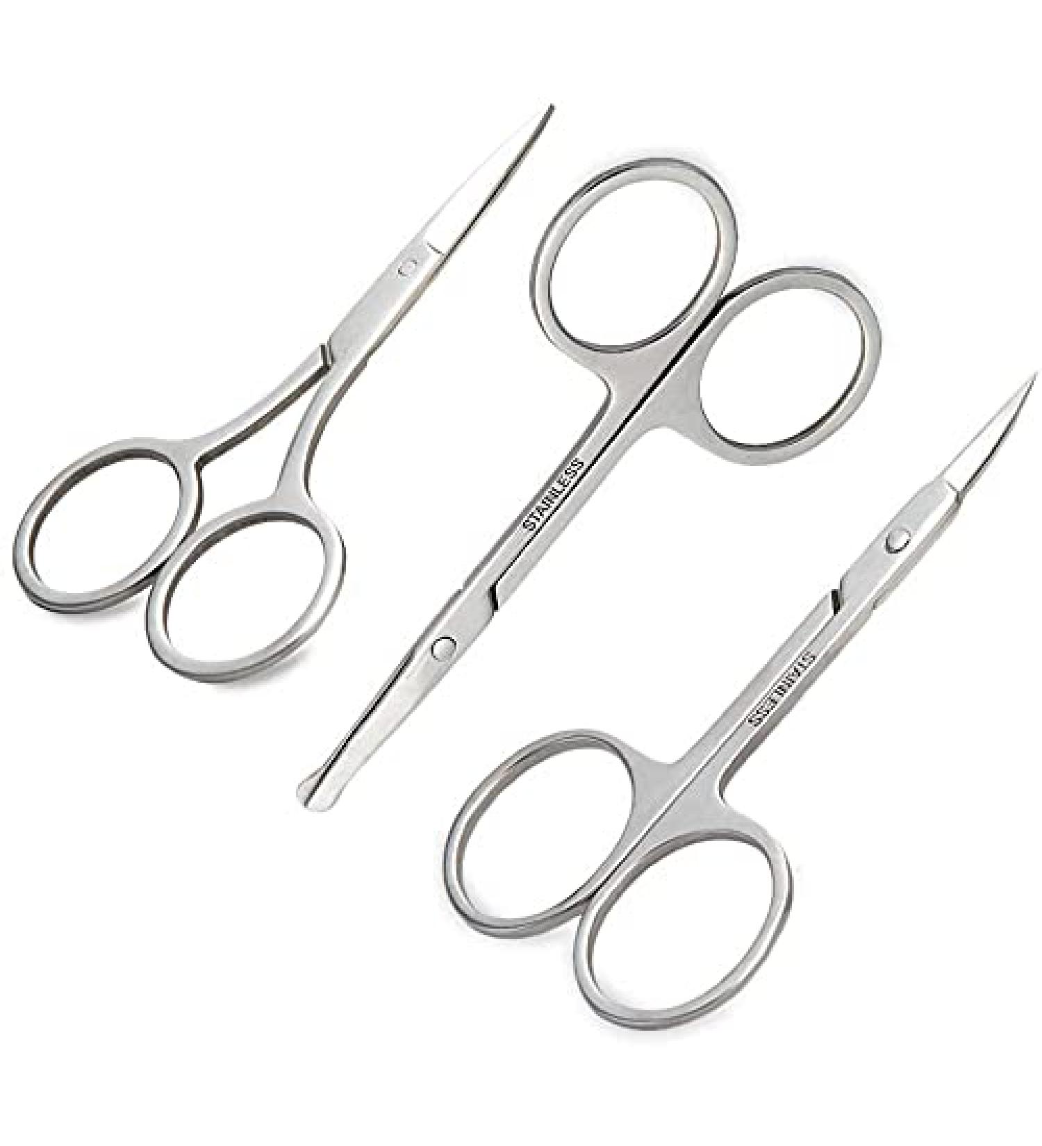 U-K 3-Piece Stainless Steel Grooming Scissors Set - Eyebrow, Nose Hair, Beard Cutter - Precision Makeup Tools - Buy Online on GoSupps.com