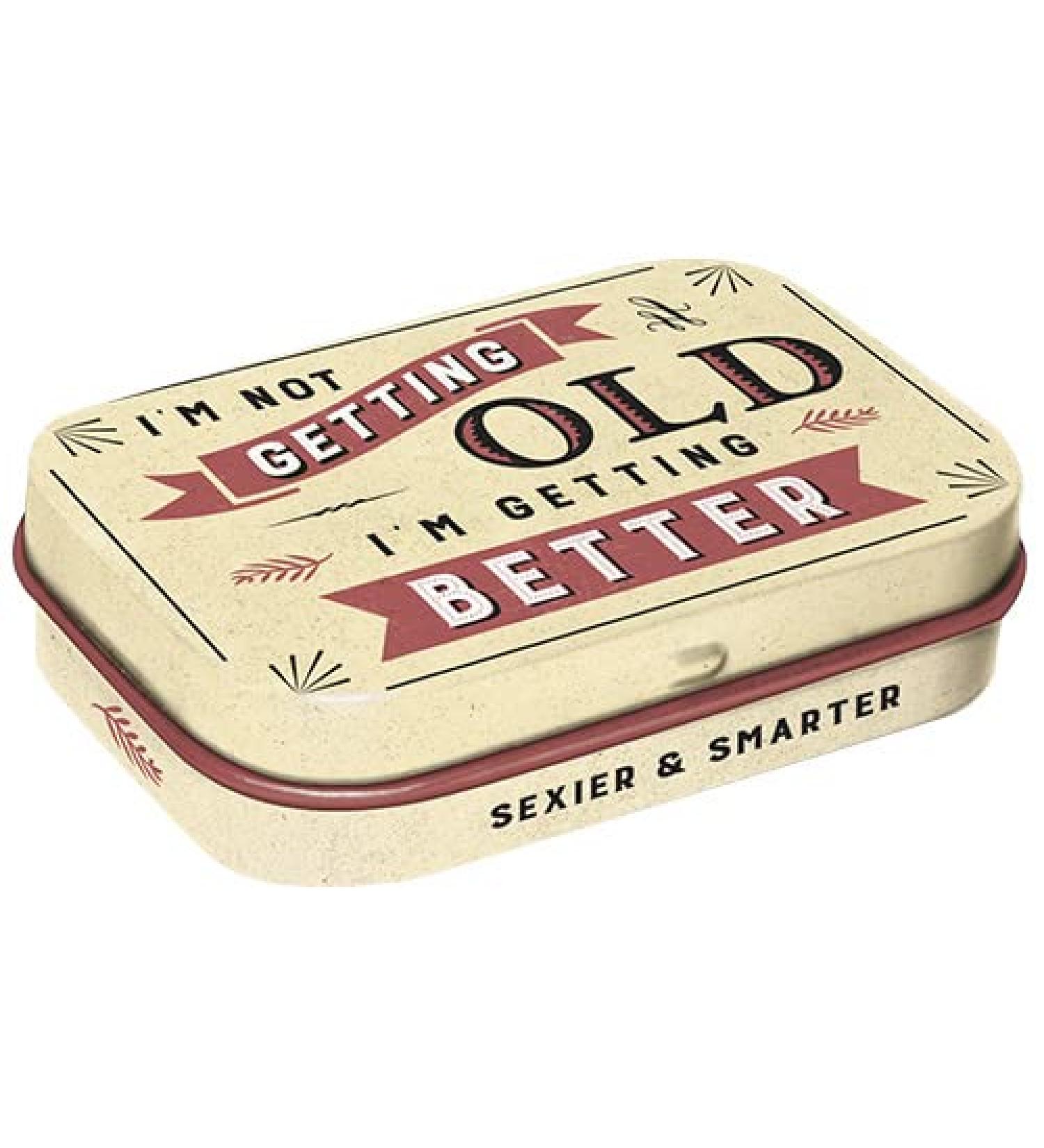 Nostalgic-Art Retro Pillendose I'm not Getting Old-Gift idea for birthday sheet metal can with peppermint drages vintage design 4 x 6 x 2 cm