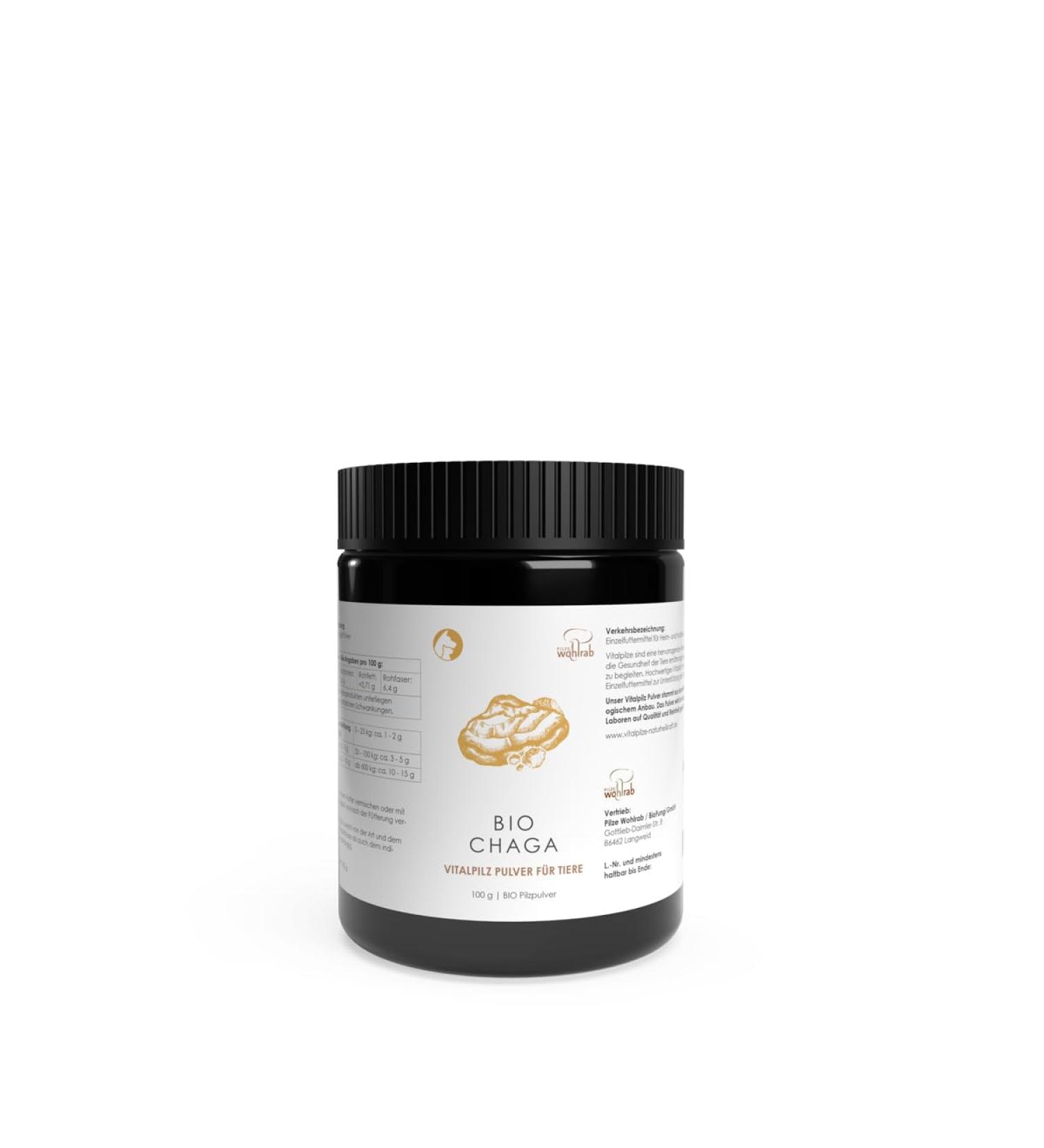 Mushrooms Wohlrab Bio Chaga Mushroom Powder for Animals - 100g Organic Dietary Supplement for Horses - Highest Quality - Buy Online on GoSupps.com
