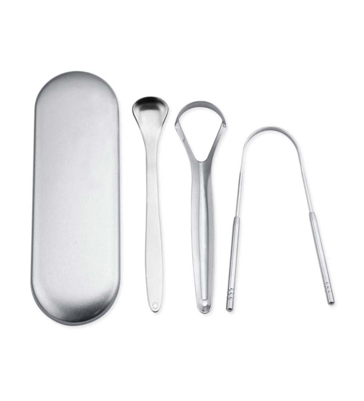 VOANZO Stainless Steel Tongue Cleaner Set - 4 Pieces for a Fresh Clean Mouth | Best Oral Hygiene Tool for International Shipping - Buy Online on GoSupps.com