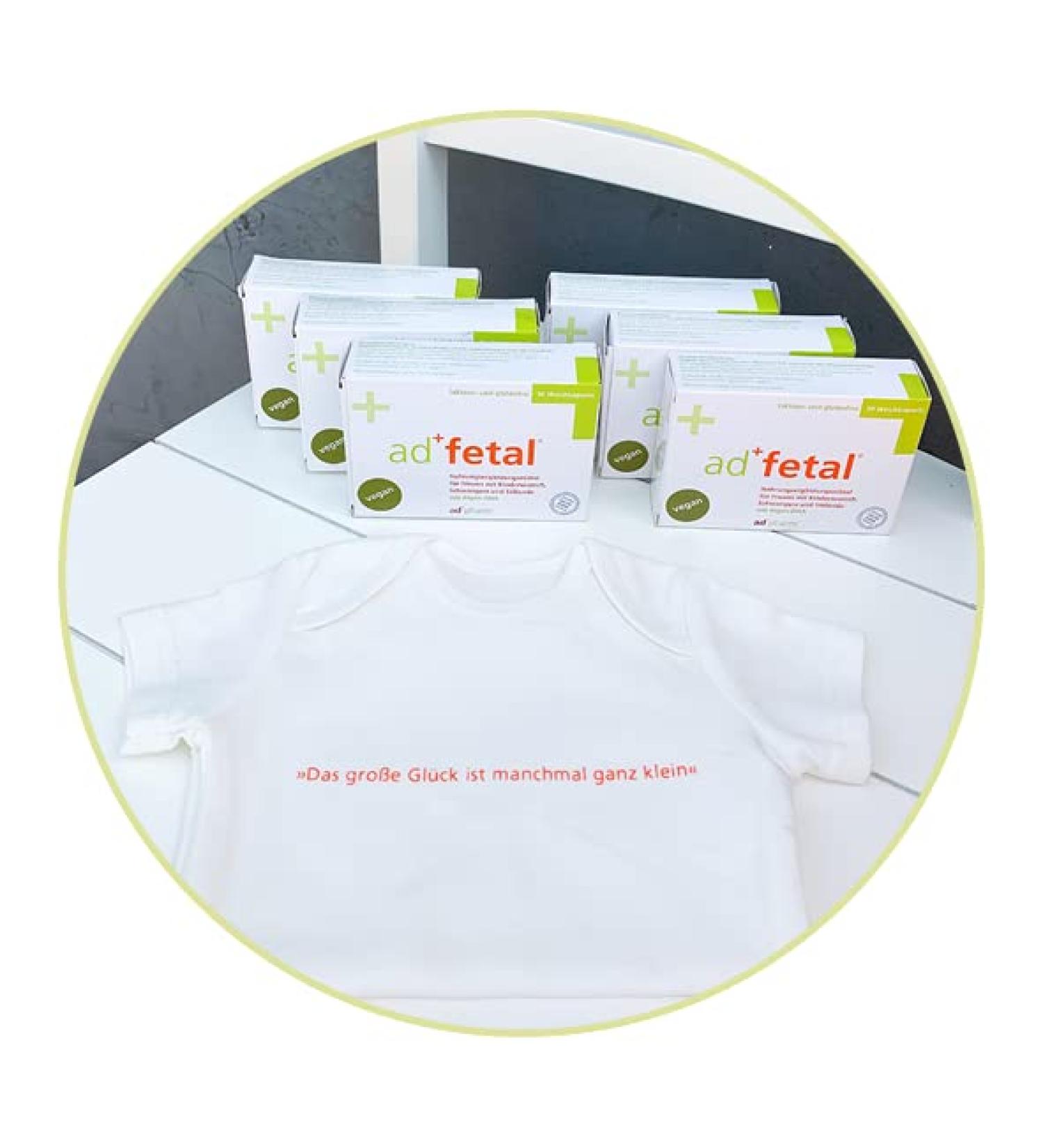 Adfetal Vegan Prenatal | 6 Monthly Packs | Folic Acid Iodide Vitamin D DHA | 180 Capsules + High-Quality Organic Cotton Baby Body - Buy Online on GoSupps.com