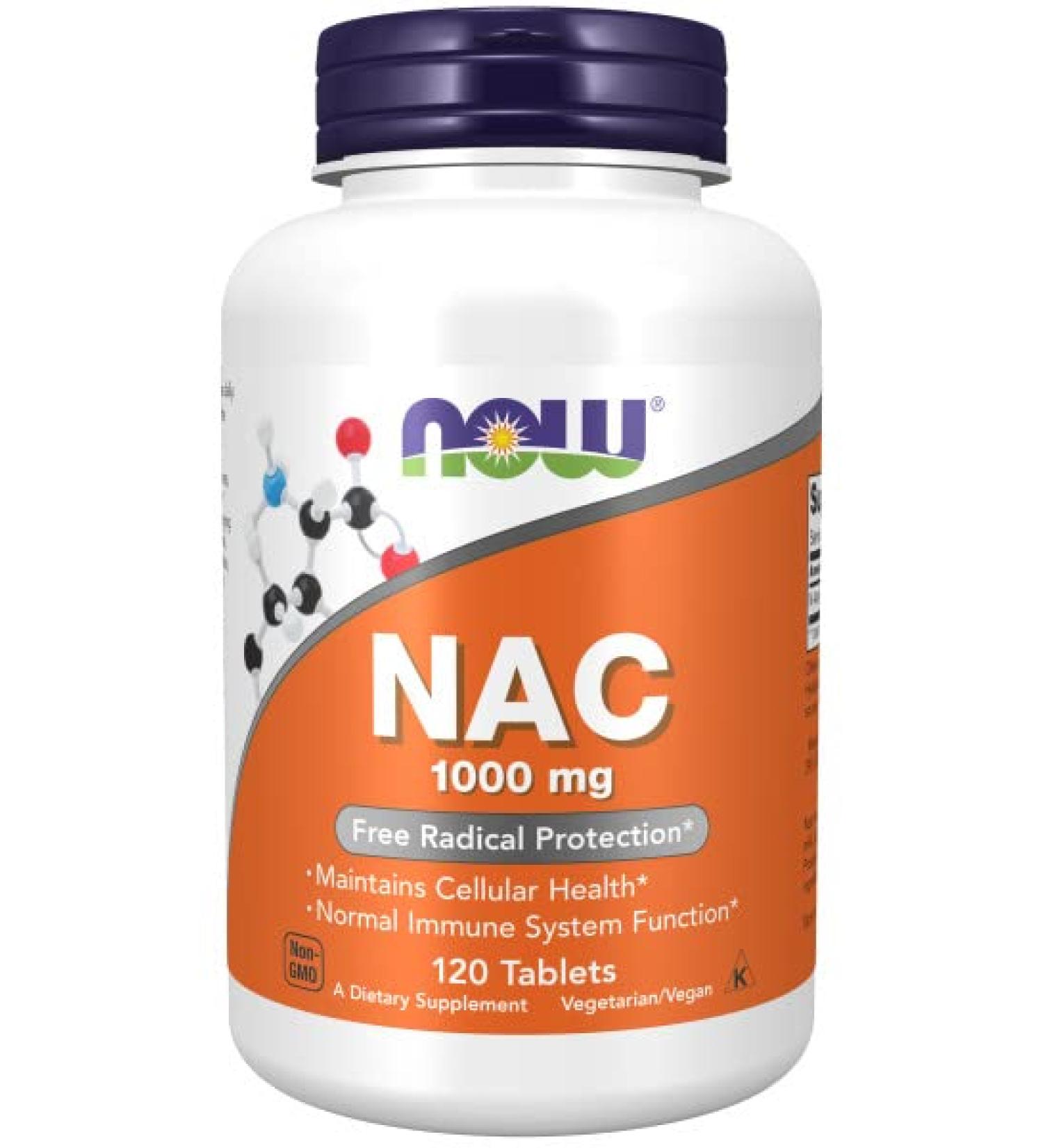 NOW Supplements, NAC (N-Acetyl-Cysteine) 1,000 mg, Free Radical Protection*, 120 Tablets 120 Count (Pack of 1)