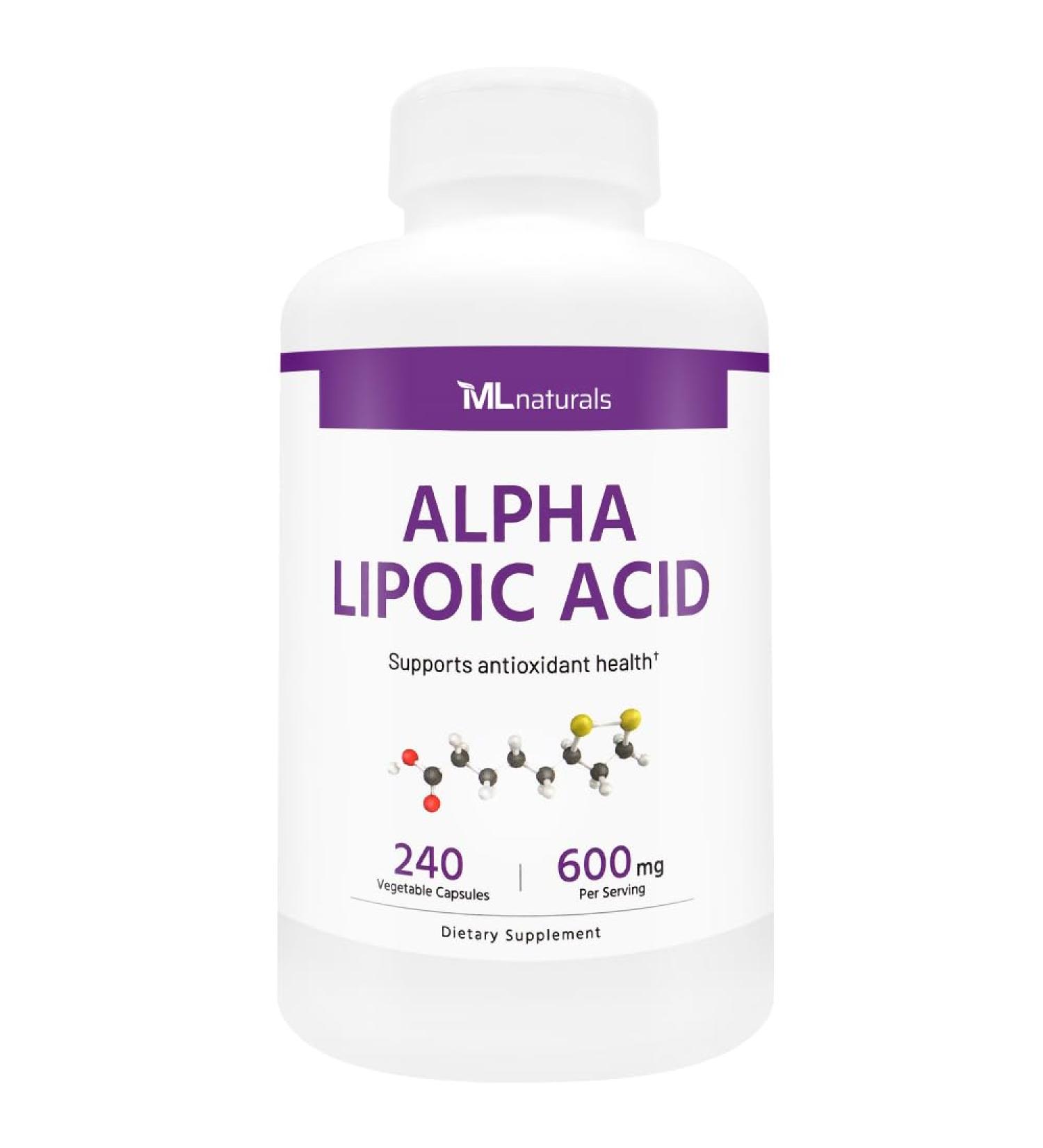ML Naturals Alpha Lipoic Acid 600 mg Per Serving 240 Vegetable Capsules Digestion and Absorption Gluten Free Non-GMO Third-Party Lab Tested - Buy Online on GoSupps.com