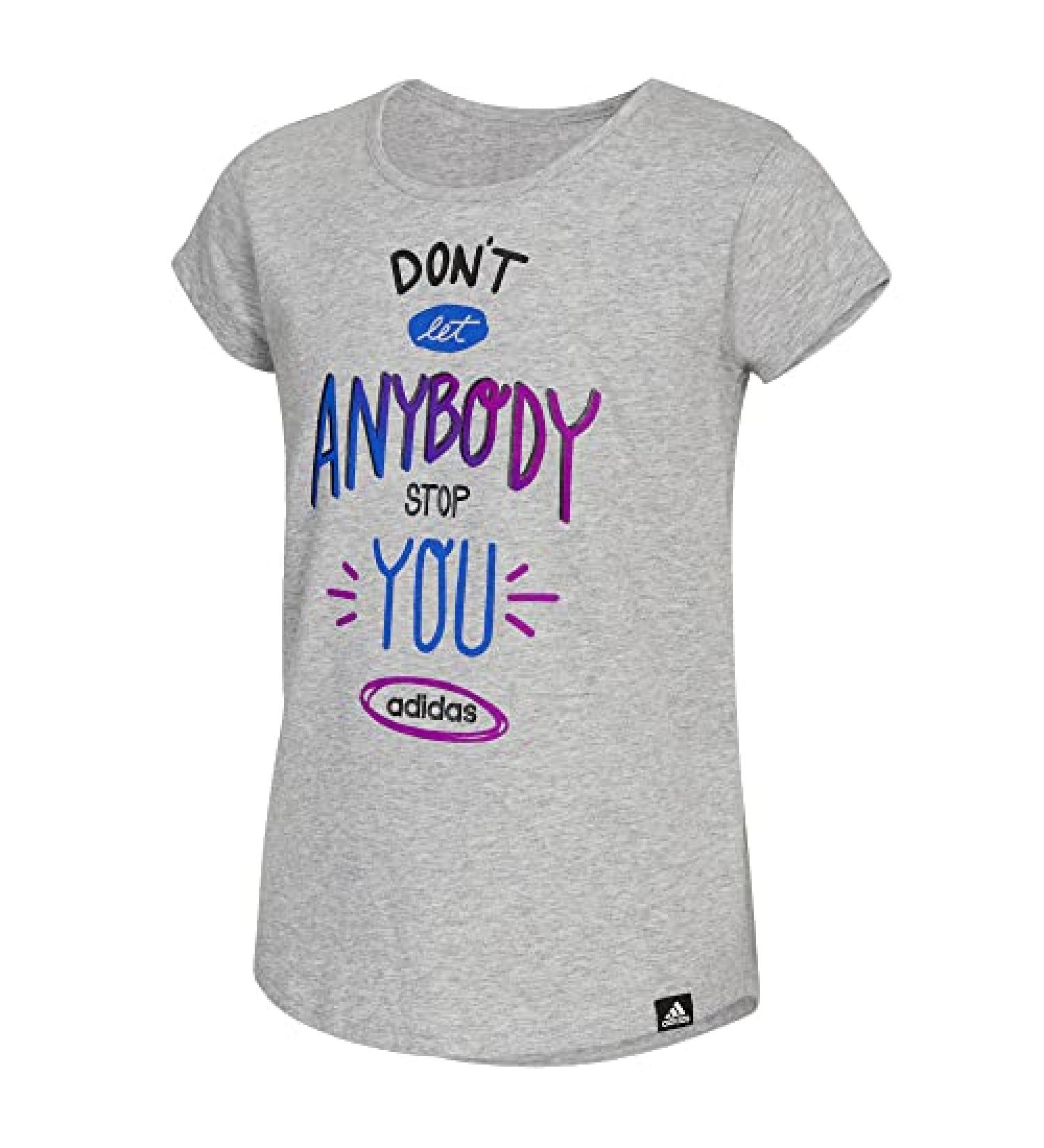 adidas Girls' Short Sleeve Scoop Neck Graphic Tee Large Medium Grey Heather