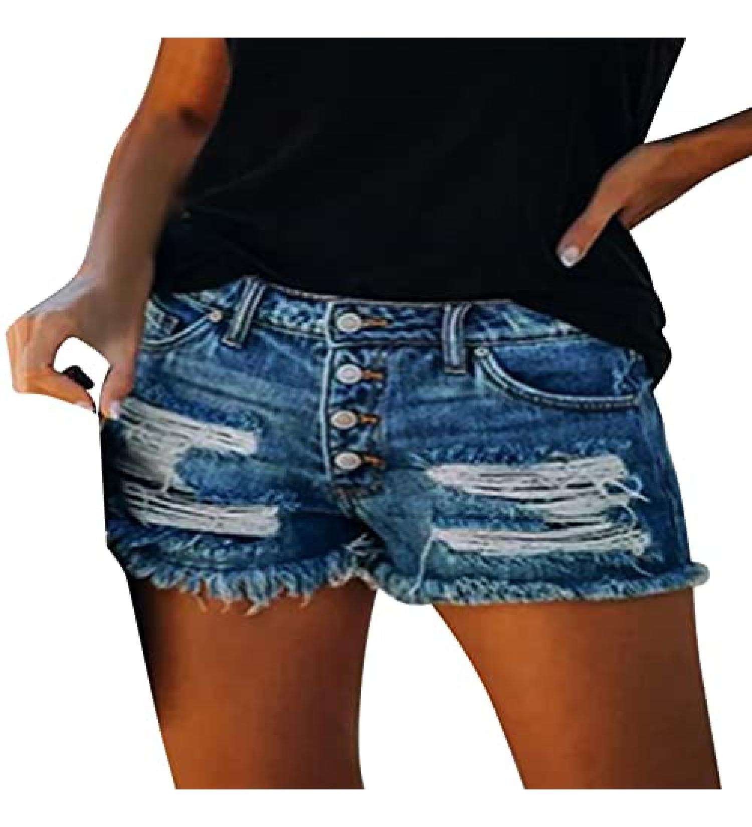 Gufesf Women's High Waisted White Denim Shorts - Summer Casual Short Pants - B2-blue, X-Large - Buy Online on GoSupps.com