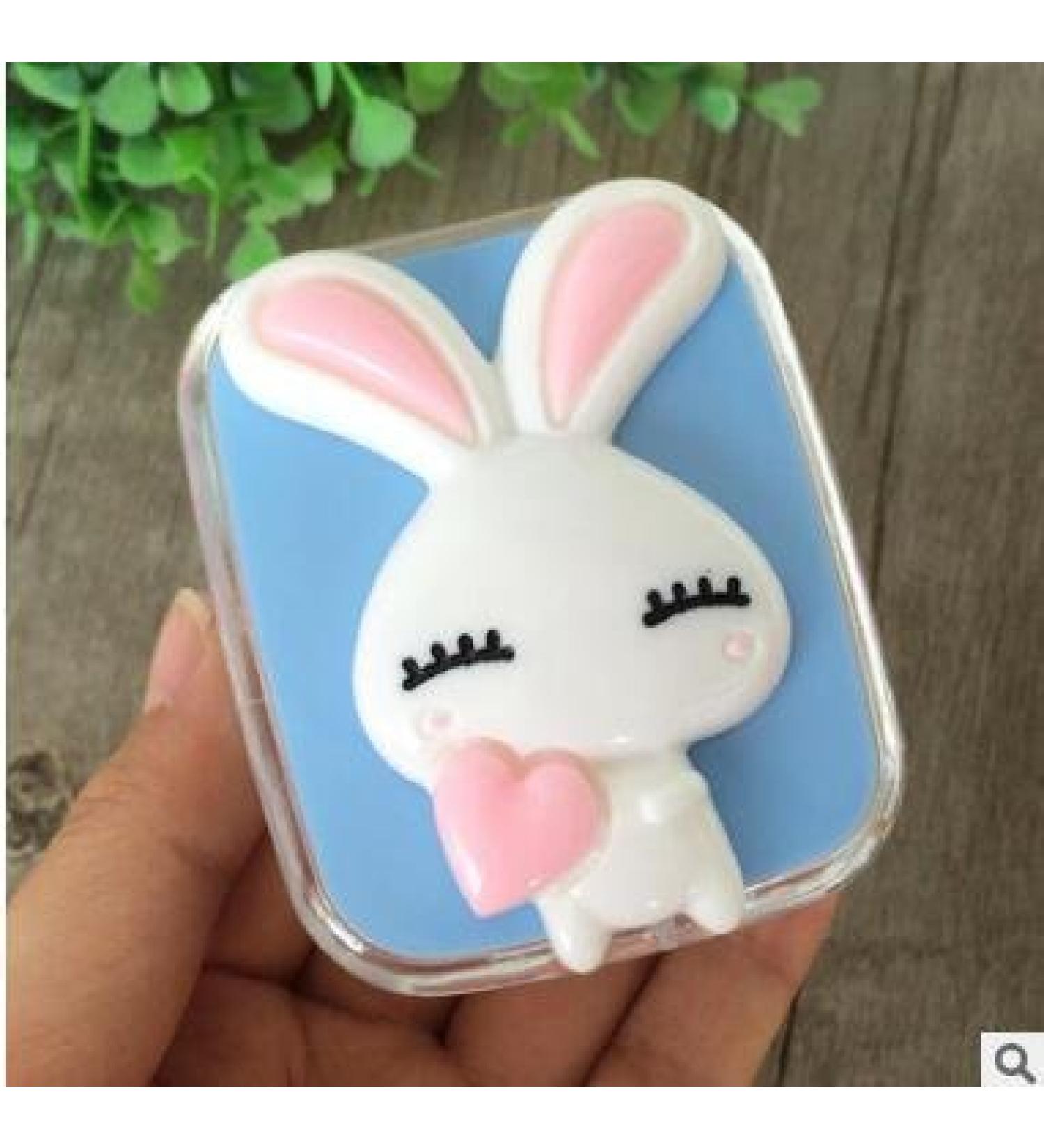 Cute Brow Long Ears Rabbit with Mirror Contact Lens Case for Women Kit Holder Eye Care Contact Lenses Box - (Color: Blue) - Buy Online on GoSupps.com