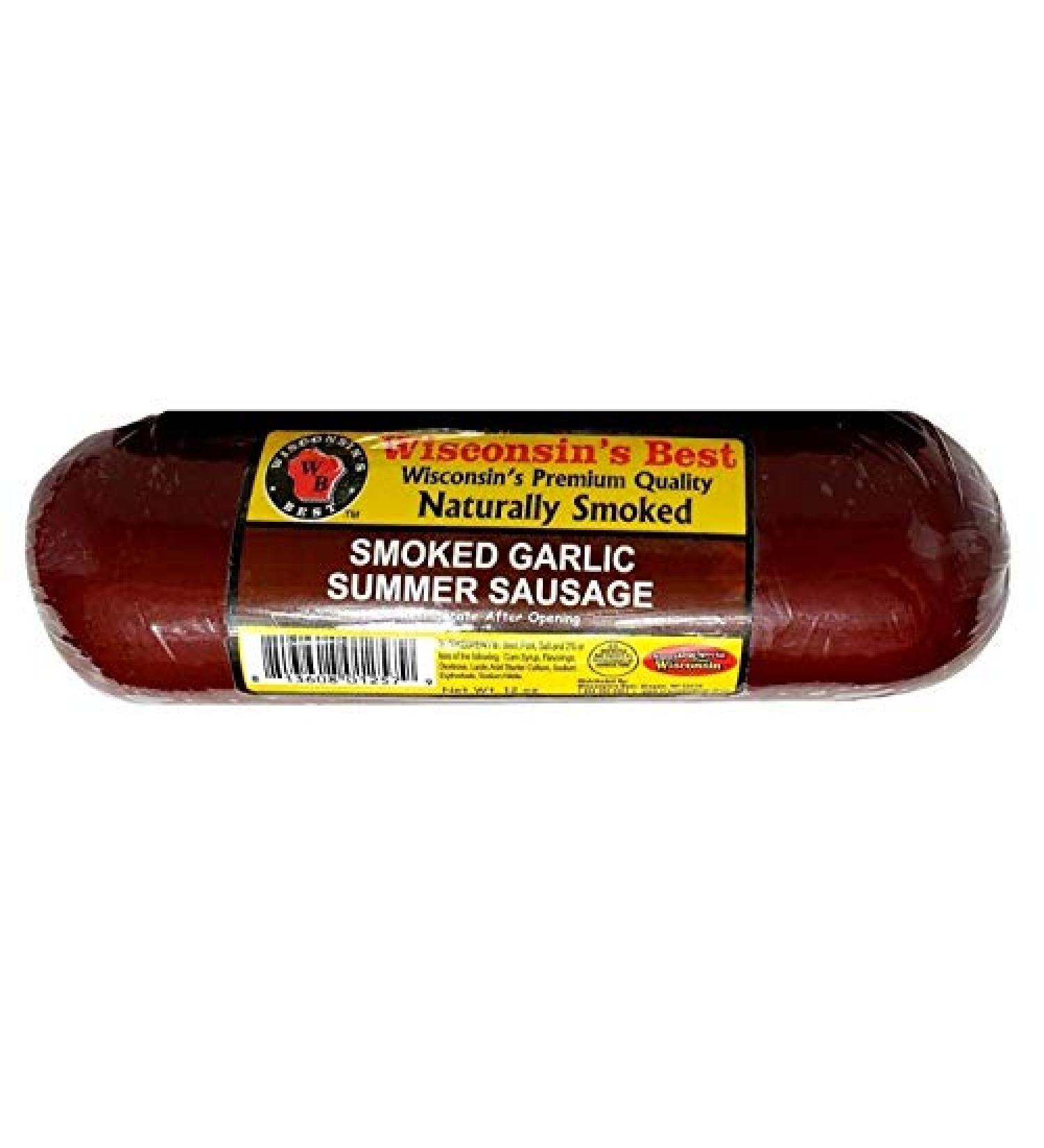 Wisconsin's Best Garlic Summer Sausage 12oz - Naturally Smoked Protein Snack, Low Sugar & Carb, Perfect for Entertaining and Christmas Gifts - Buy Online on GoSupps.com