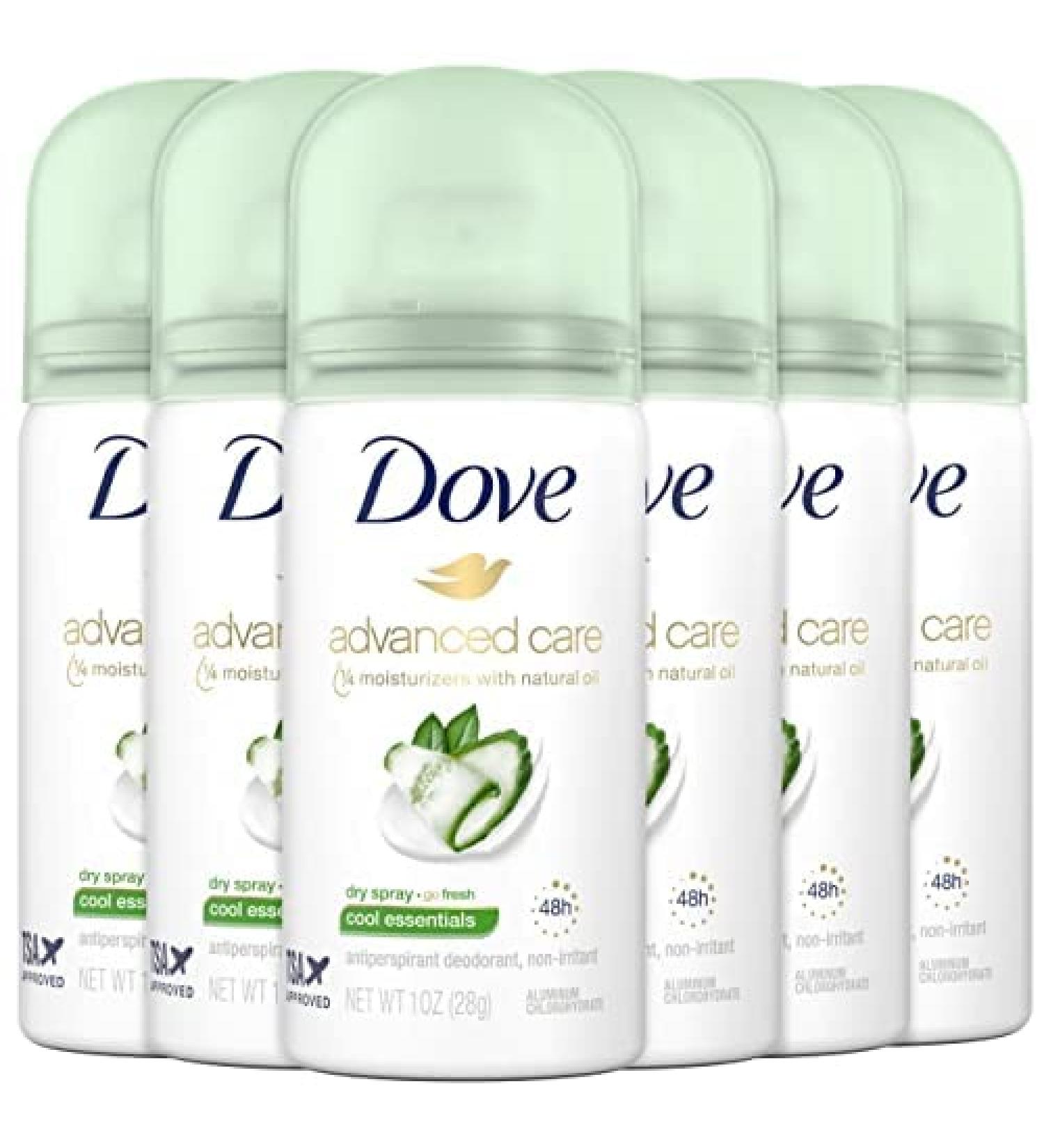 Dove Antiperspirant Deodorant Dry Spray Go Fresh Cool Essentials Travel Size 1 Ounce (Pack of 6)