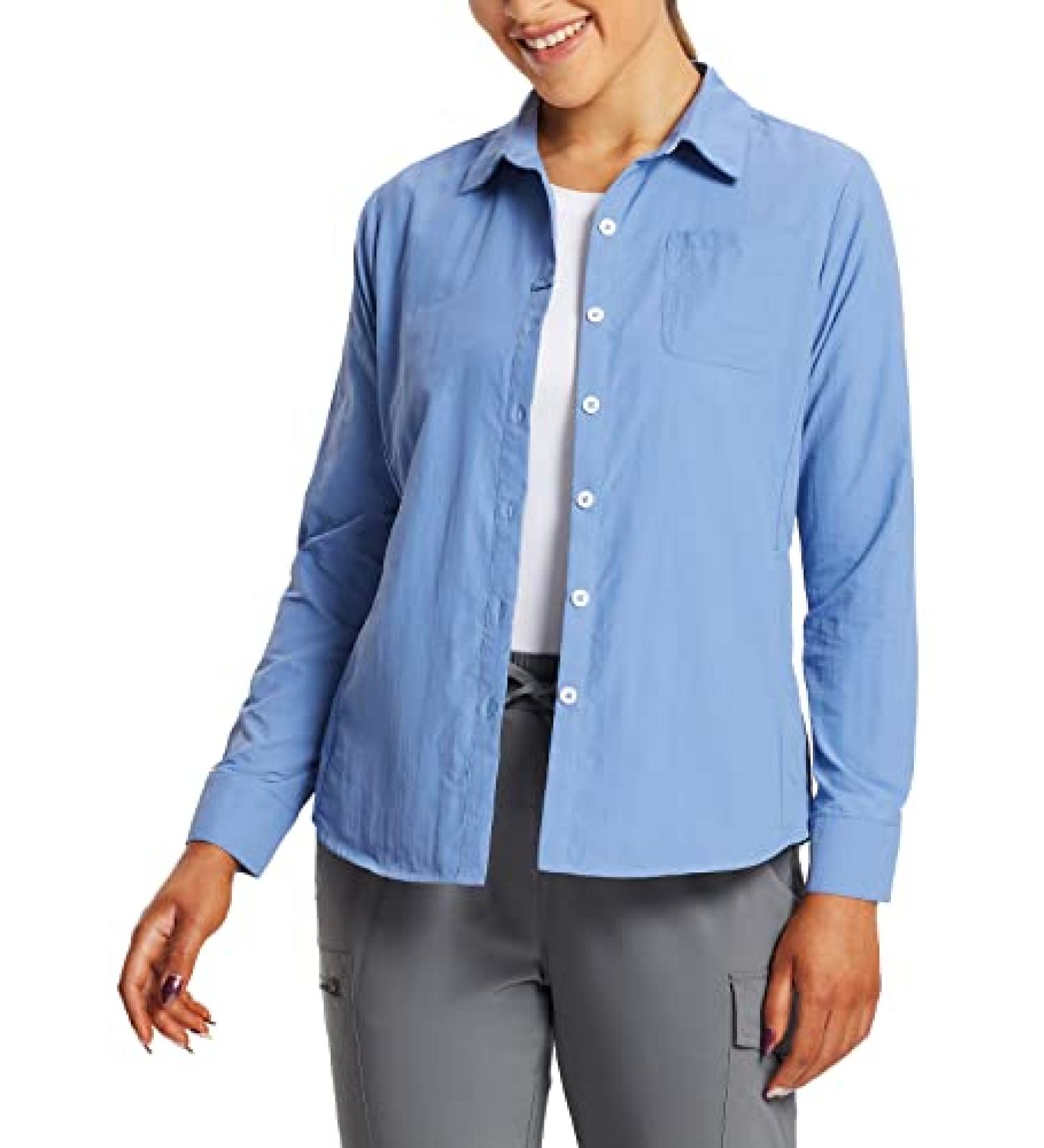 Baleaf Women's Long Sleeve UPF 50+ Sun Protection Shirt - Ashleigh Blue, Large - Buy Online on GoSupps.com