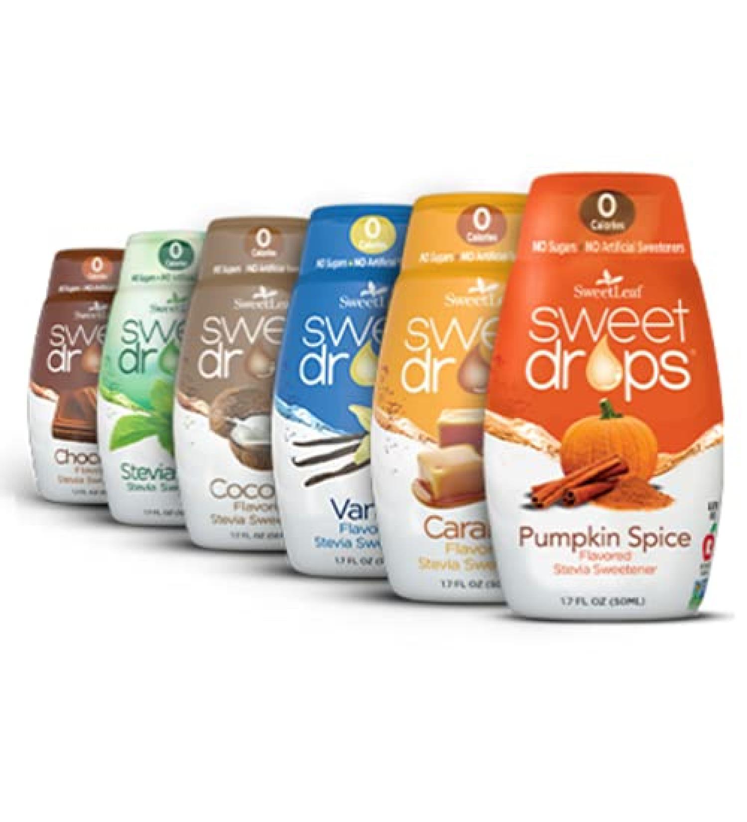 SweetLeaf Sweet Drops Variety Pack - 6 Pack (Vanilla, Caramel, Chocolate, Pumpkin Spice, Unflavored, Coconut) - Buy Online on GoSupps.com