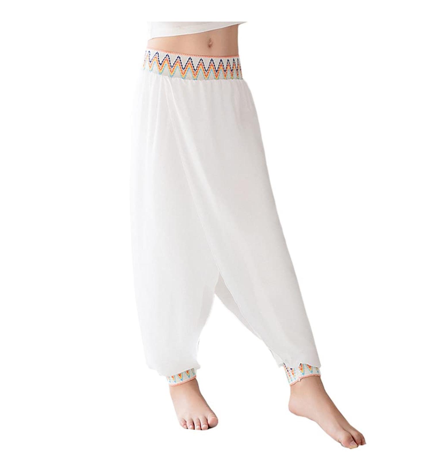 Girls Ethnic Chiffon Dance Pants | White Flowy Harem Lantern Trousers 5-6 Years - Buy Online on GoSupps.com