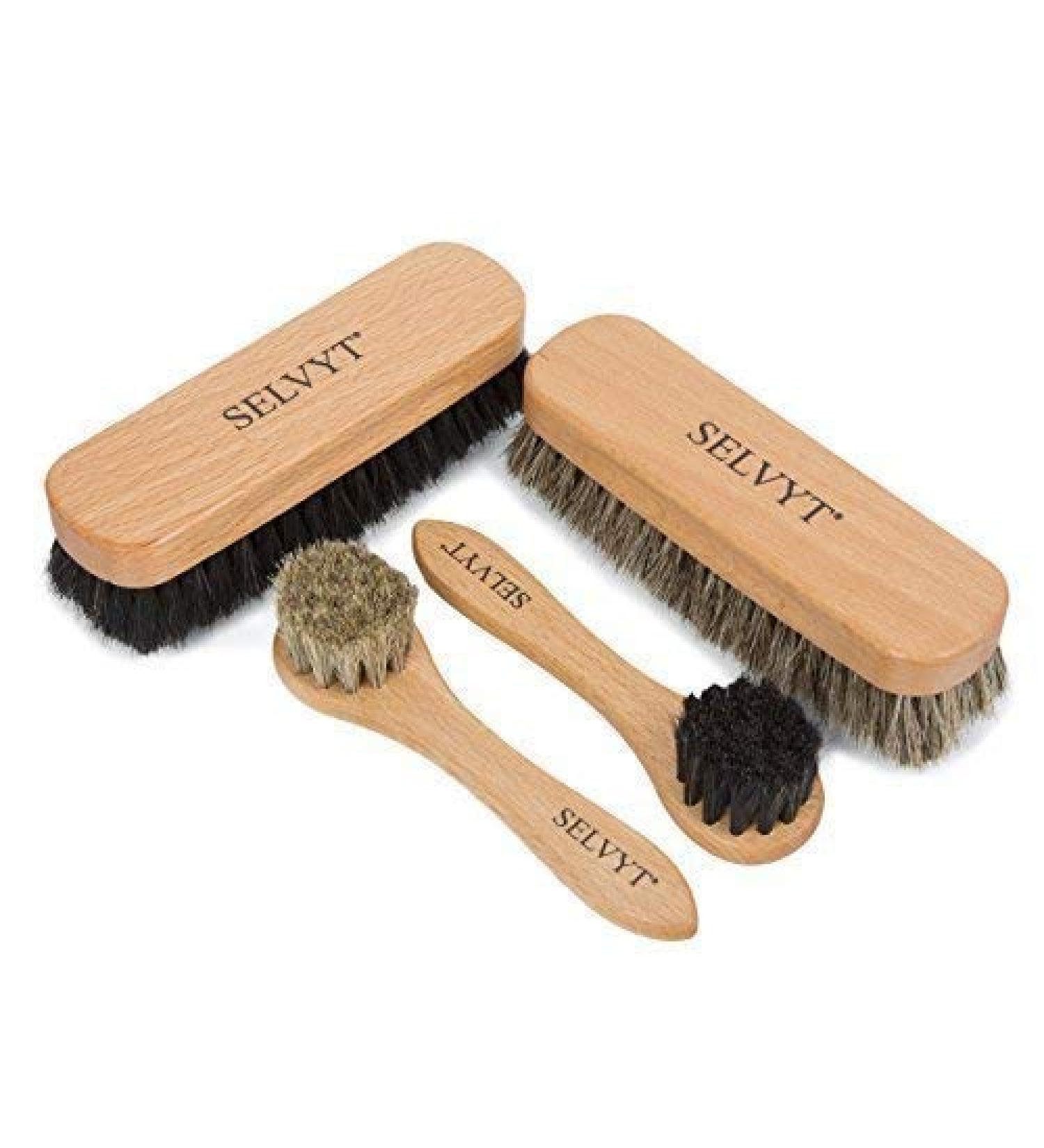 Selvyt Premium Horsehair Buffing and Applicator Brush set Black and Natural