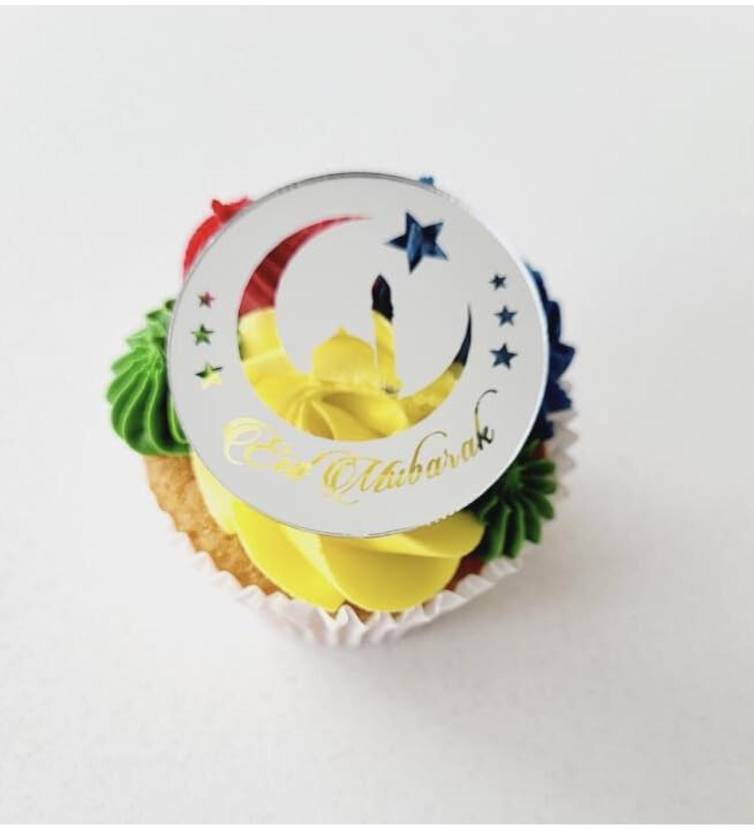 6 Eid Mubarak Cupcake Disc Toppers Gold Rose Gold Silver Eid Cake Toppers Eid Gift Tags Eid Gift Charms Eid Cake Decorations. (Silver)