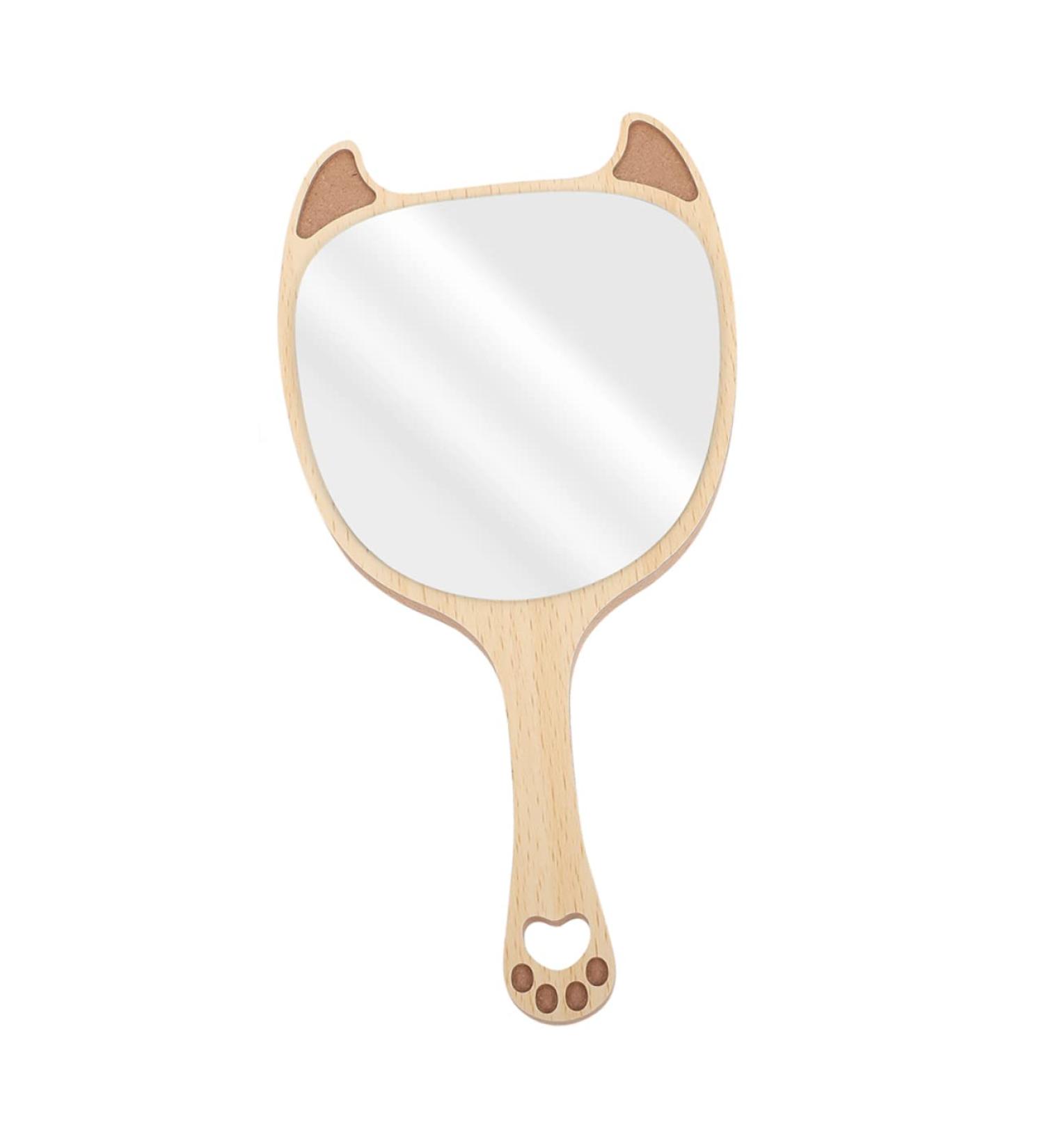 FOMIYES Wooden Handheld Vanity Mirror for Women - Travel Makeup Mirror with Wood Handle - Miss Wooden Mirror for Makeup on-the-go - Buy Online on GoSupps.com