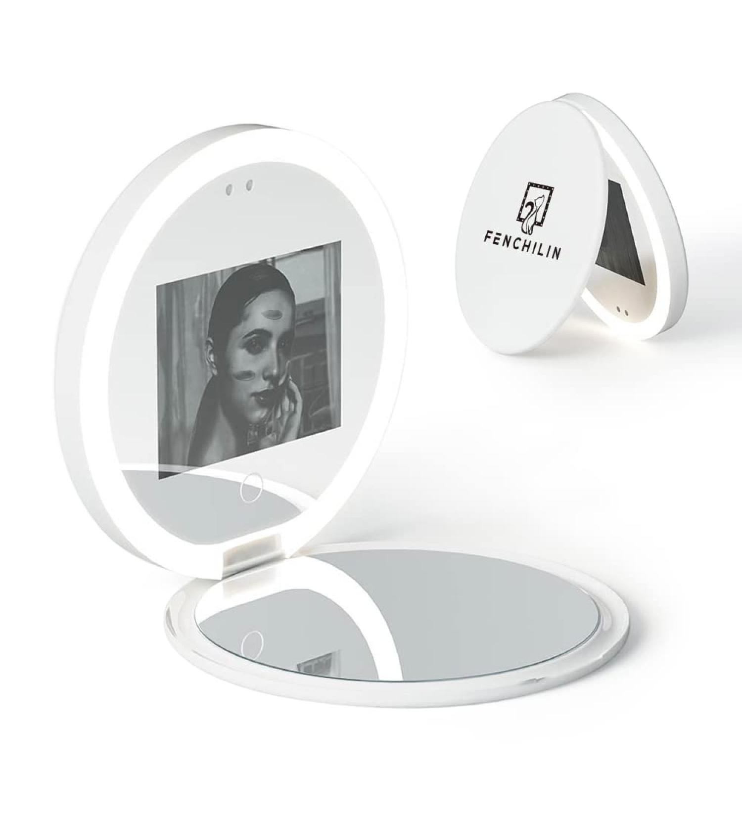 FENCHILIN Travel Compact Mirror with UV Camera | 2X Magnification Portable Lighted Mirror 3.5 Inch - Buy Online on GoSupps.com