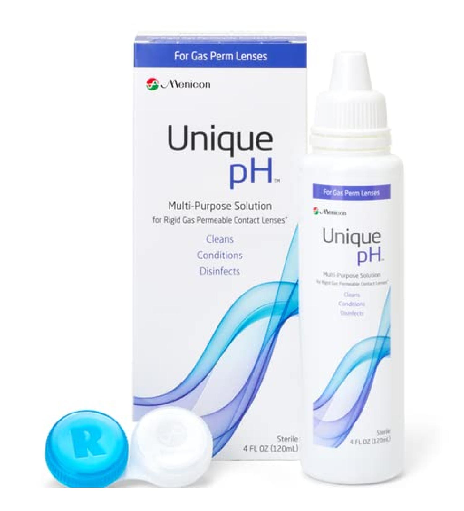 Menicon Unique pH Multi-Purpose Solution 4 fl oz (120ml) + RGP Lens Case