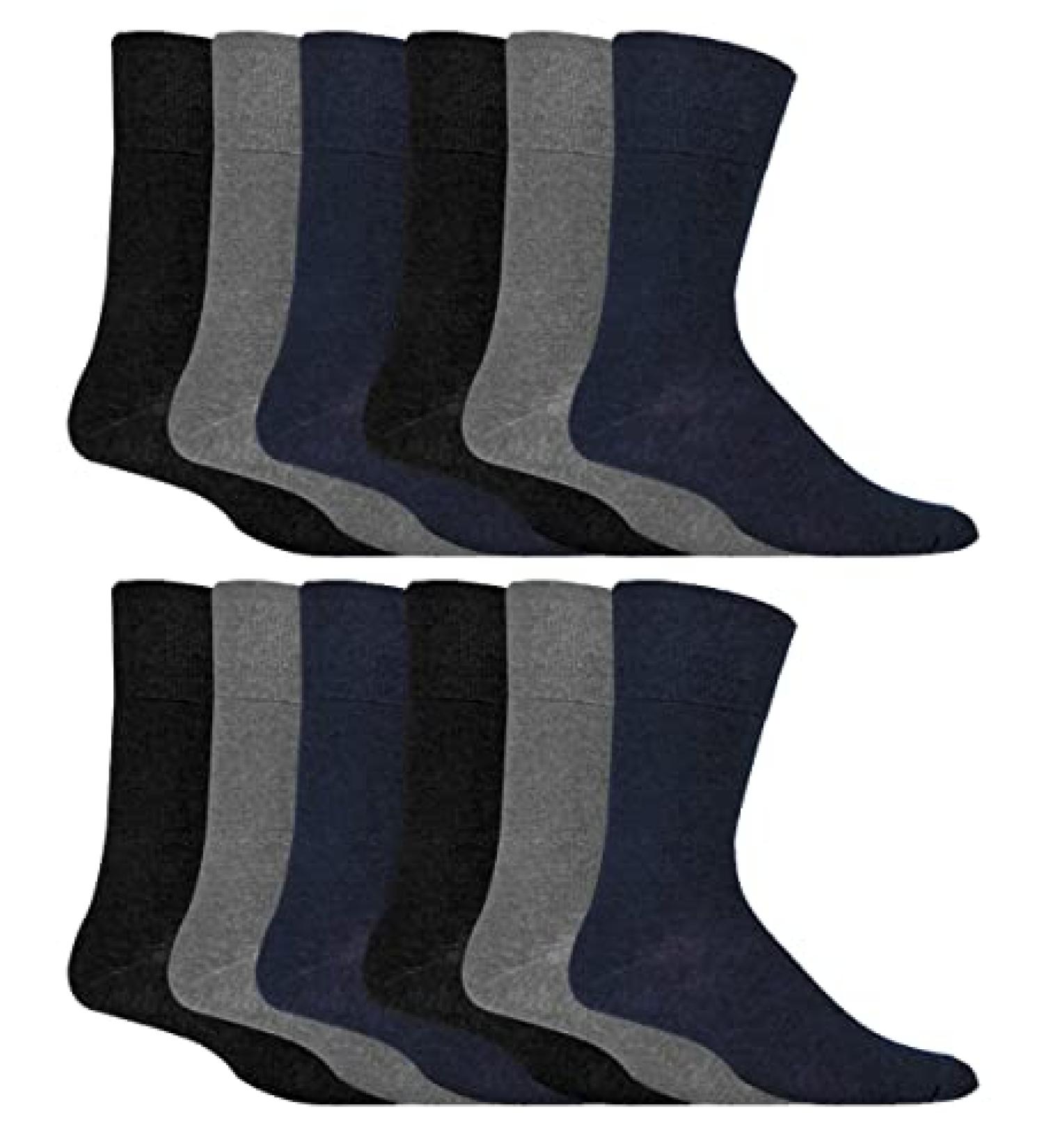 IOMI 12 Pair Multipack Men's Gentle Grip Non Binding Crew Diabetic Socks 13-15 - Black/Navy/Grey - Buy Online on GoSupps.com