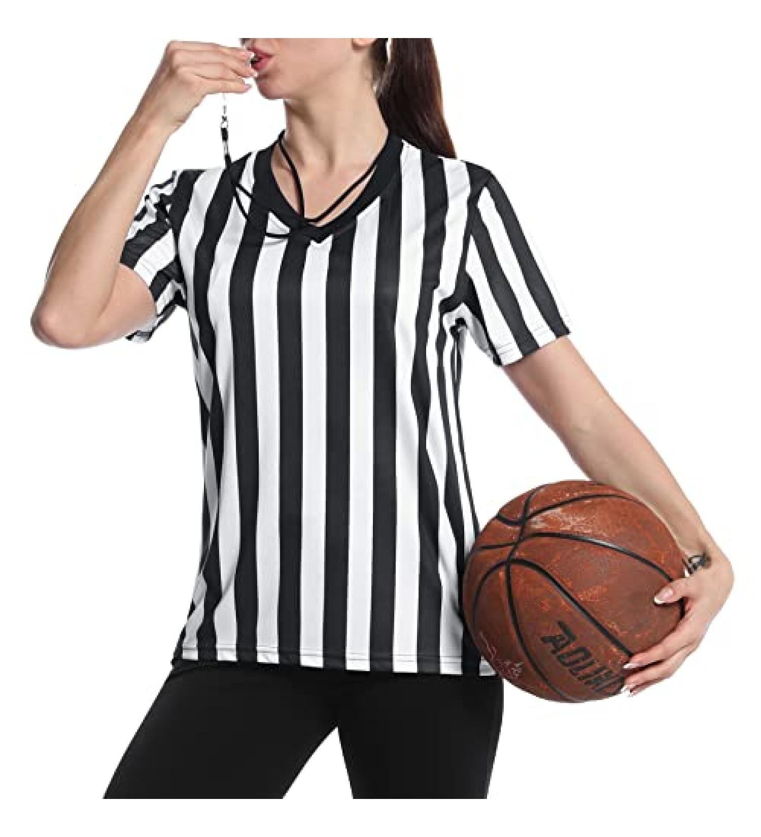 Women's Official Referee Shirt Black & White Stripe | Short Sleeve Jersey for Basketball, Football, Hockey | V-Neck, Small - Buy Online on GoSupps.com