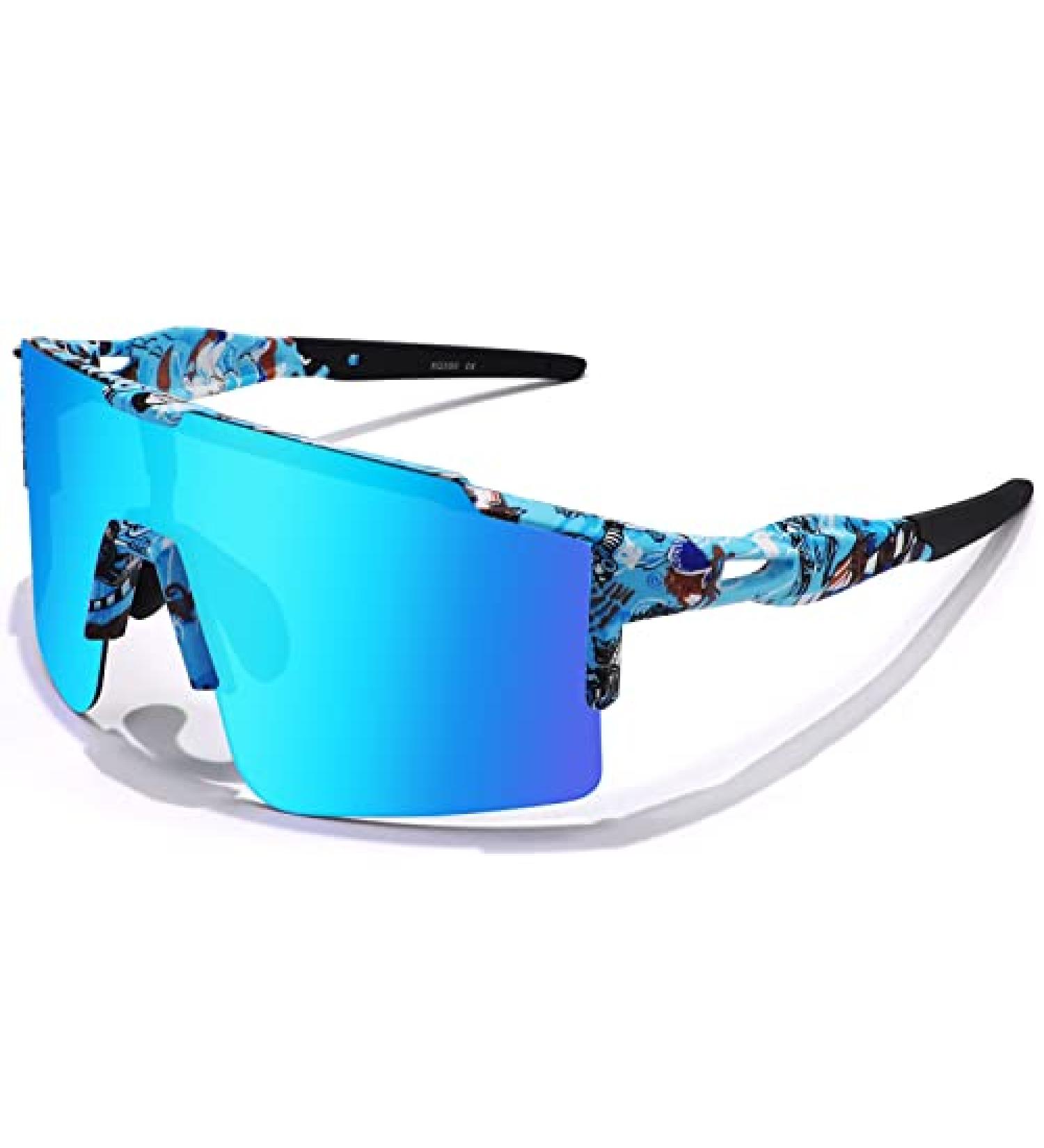 BangLong UV400 Cycling Sunglasses for Men Women - White Blue | Windproof Sports Sunglasses for Running, Golf & Baseball - Buy Online on GoSupps.com