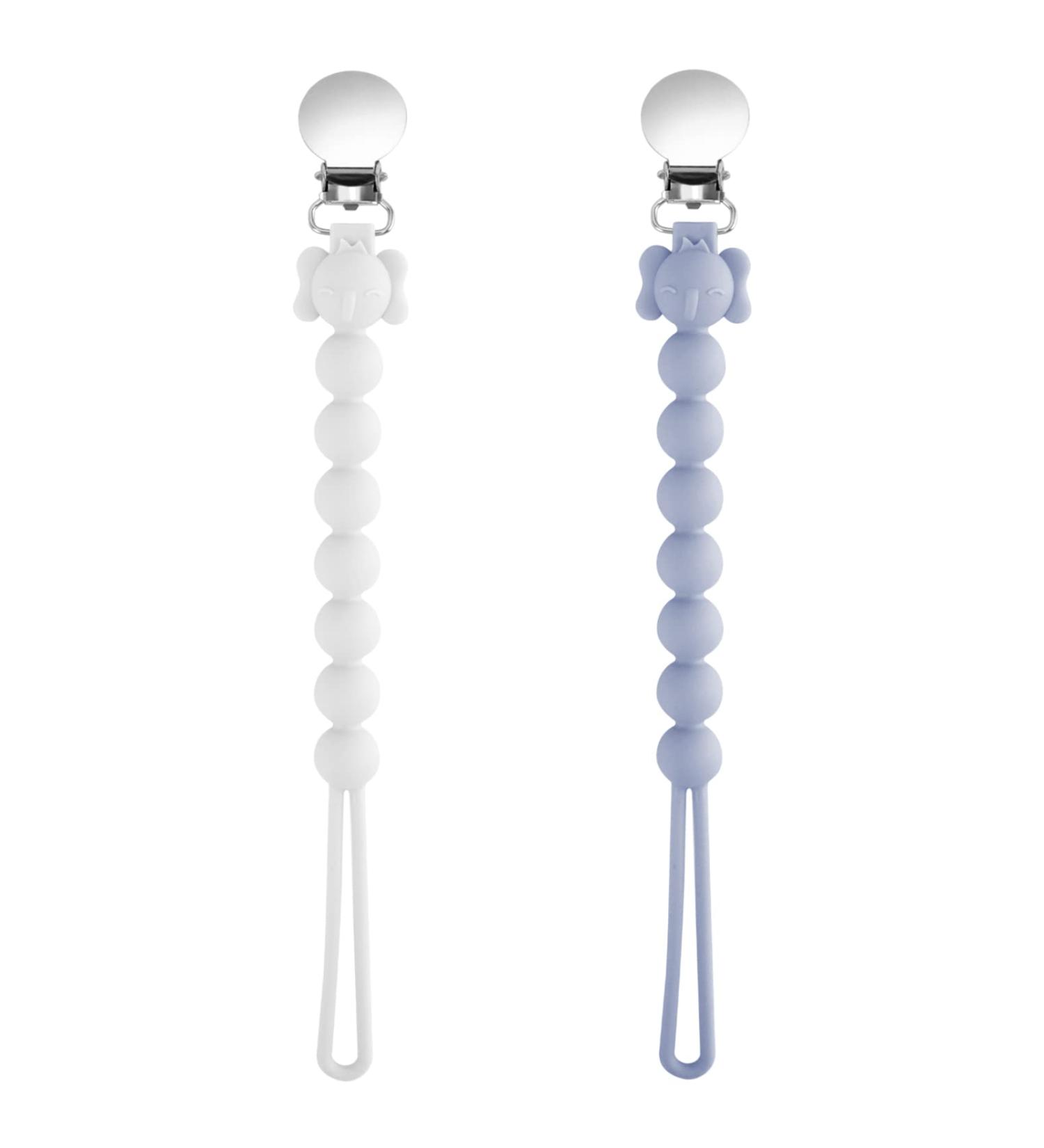 BPA-Free 2PCS Unique Silicon Pacifier Clips for Boys - Baby Shower Gift (Blue-White) - Buy Online on GoSupps.com