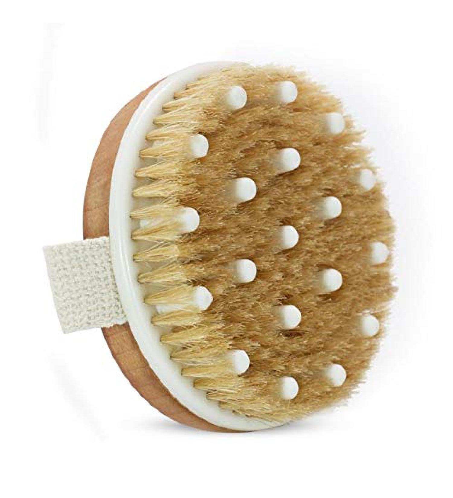 Round Dry Brushing Body Brush for Cellulite, Lymphatic Drainage & Circulation | Soft Massage Nodes for Exfoliation - Buy Online on GoSupps.com