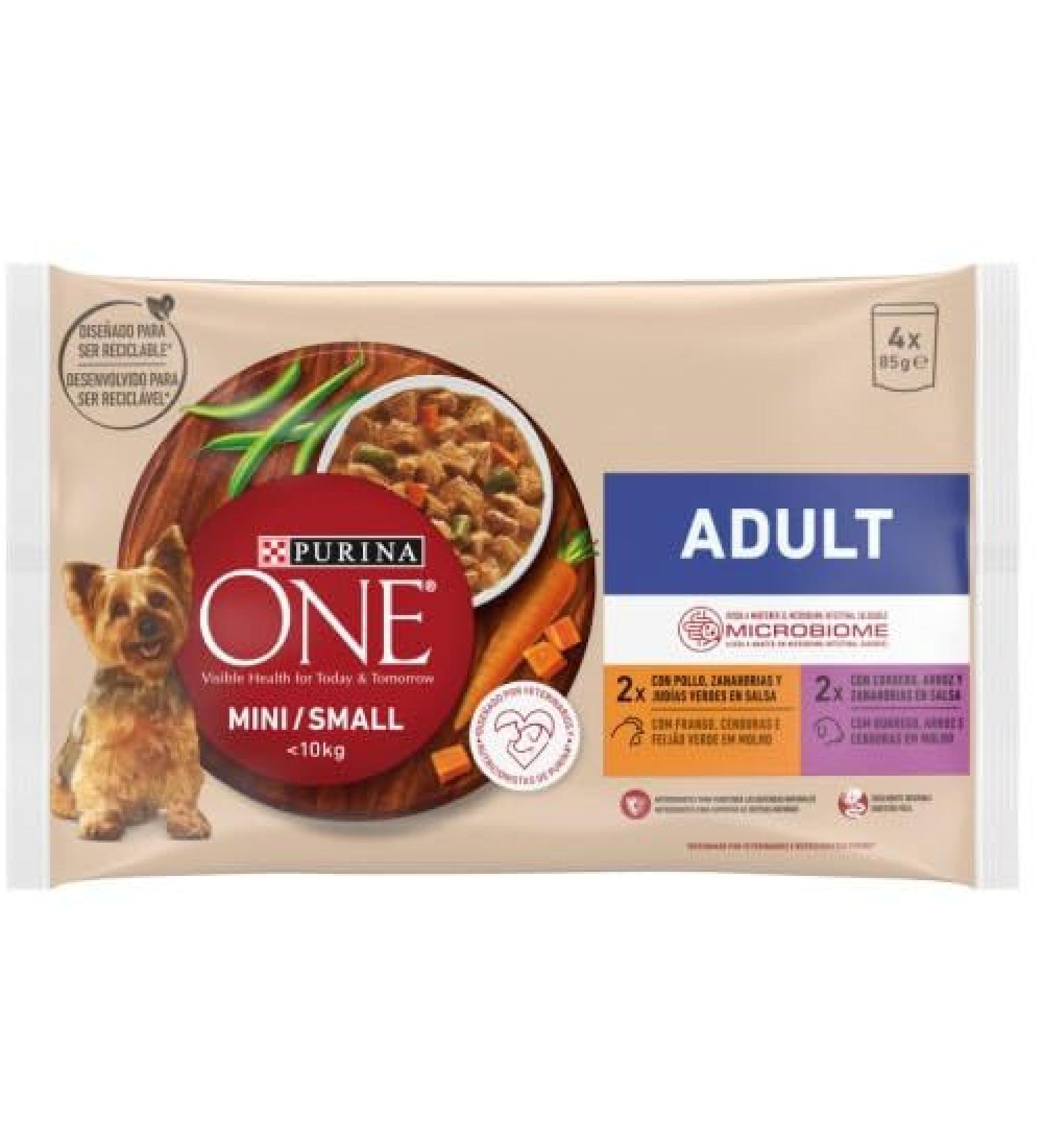 Purina ONE Mini < 10 kg Wet Food for Small Adult Dogs with Chicken and Lamb, 4 sachets of 85 g