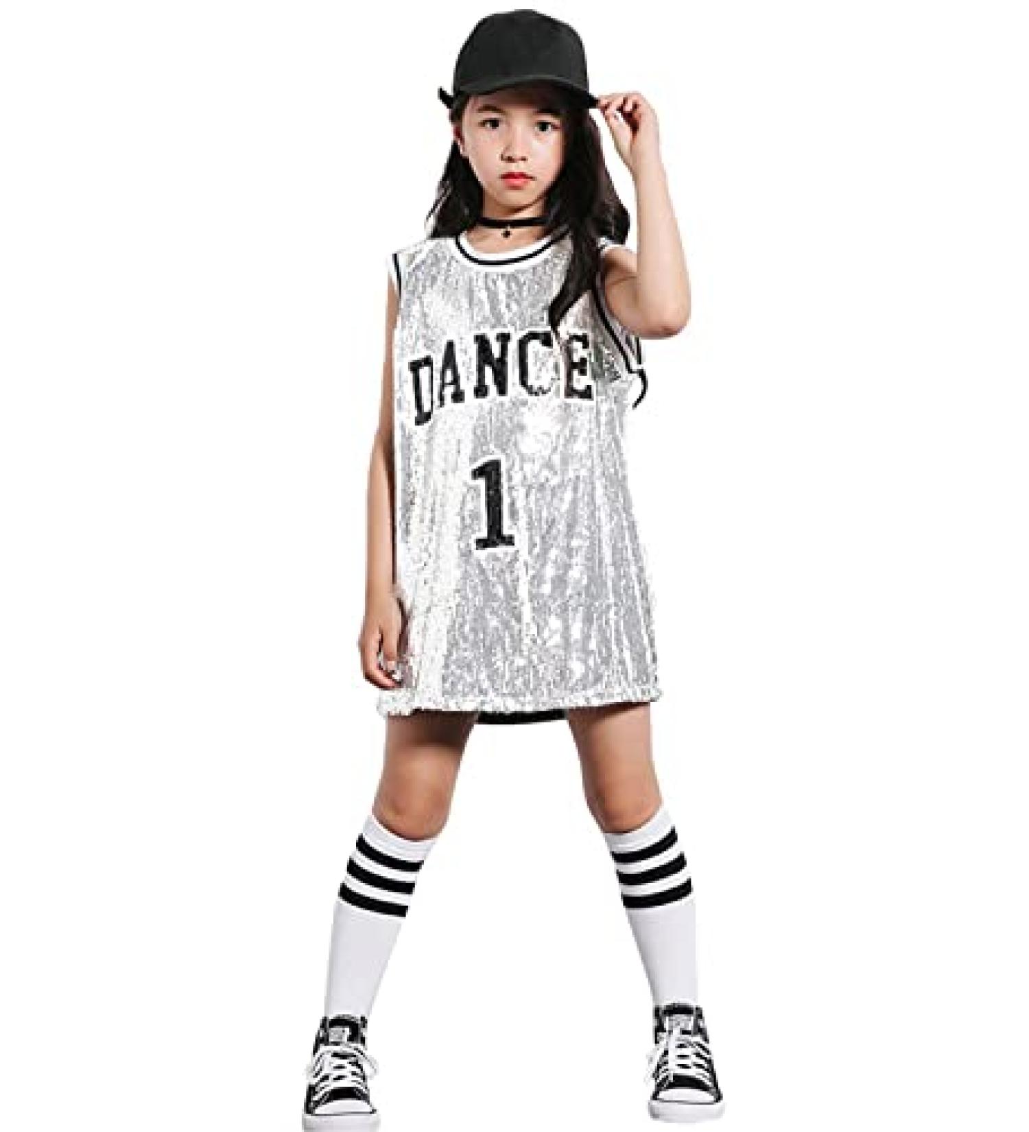 LOLANTA Girls Sequin Dance Dress 6-7 Silver - Hip Hop Jersey Tank Top for Jazz & Cheerleading - Buy Online on GoSupps.com