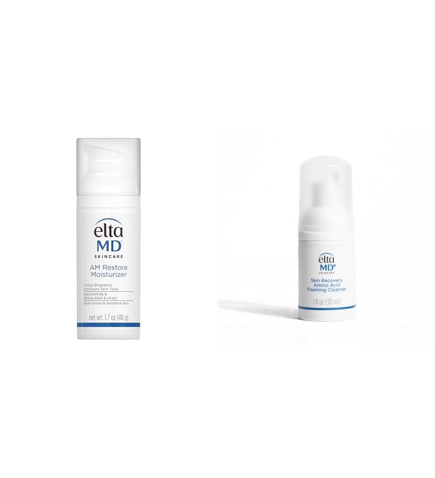 Bundle of EltaMD AM Restore Face Moisturizer Light Moisturizer Face Cream Niacinamide and Hyaluronic Acid 1.7 oz + Skin Recovery Amino Acid Foaming Facial Cleanser for Sensitive Skin 1.0 Fl Oz