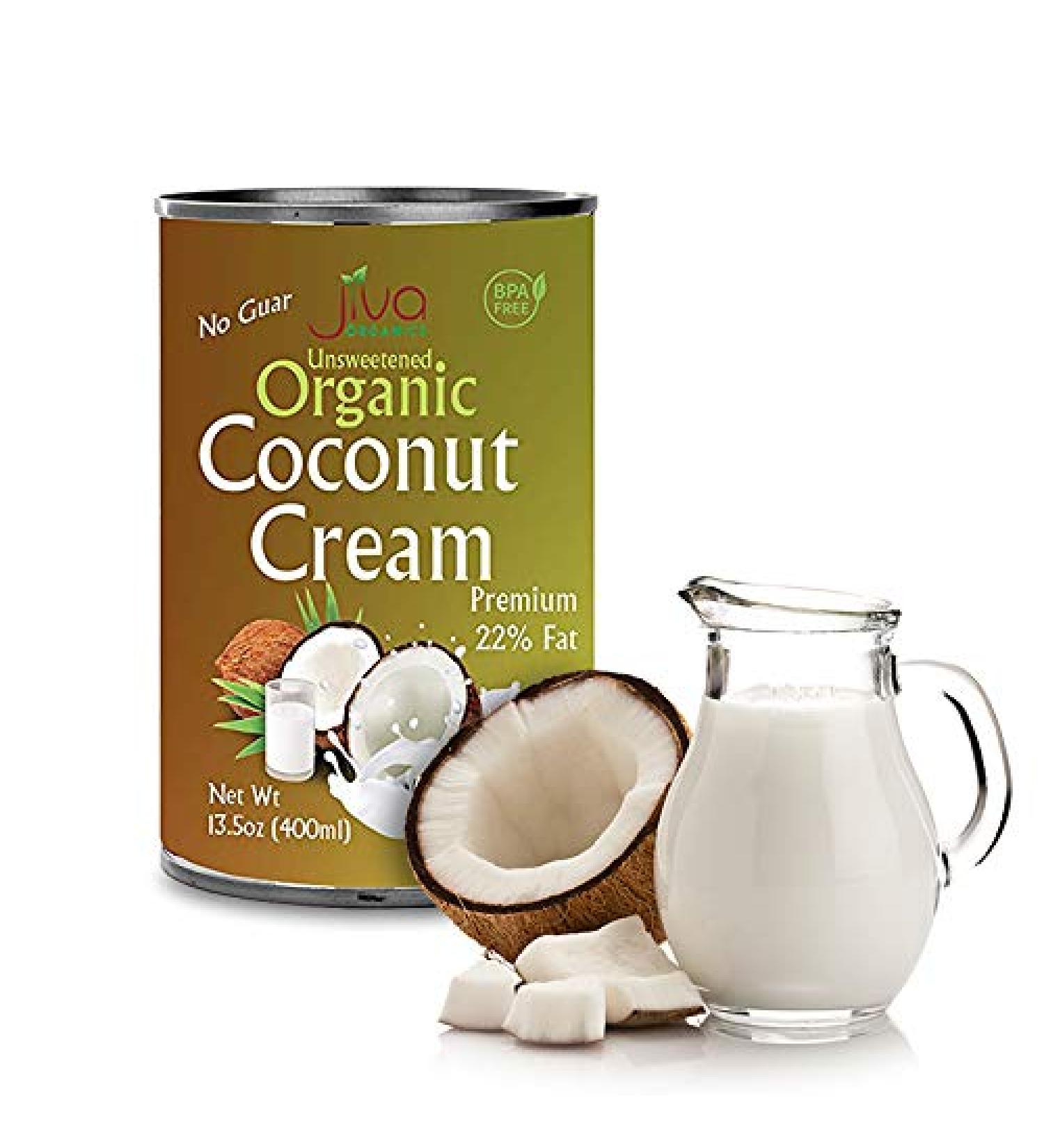 Organic Coconut Cream 400ML Full Size Cans (Pack of 6) - Premium 22% Fat Unsweetened Vegan Paleo No Guar Gum BPA Free Keto Friendly - by Jiva Organics