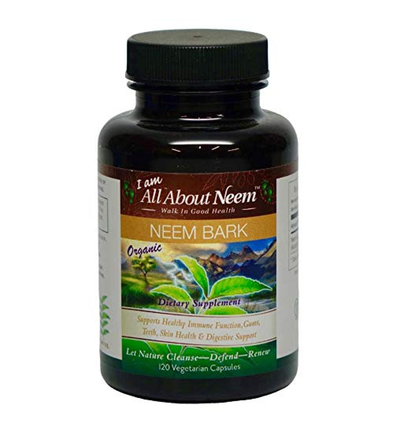 Neem Bark Capsules Organic 400mg 120 Ct - Digestion & Oral Care Support for People & Pets - Vegan - USA Grown - Buy Online on GoSupps.com